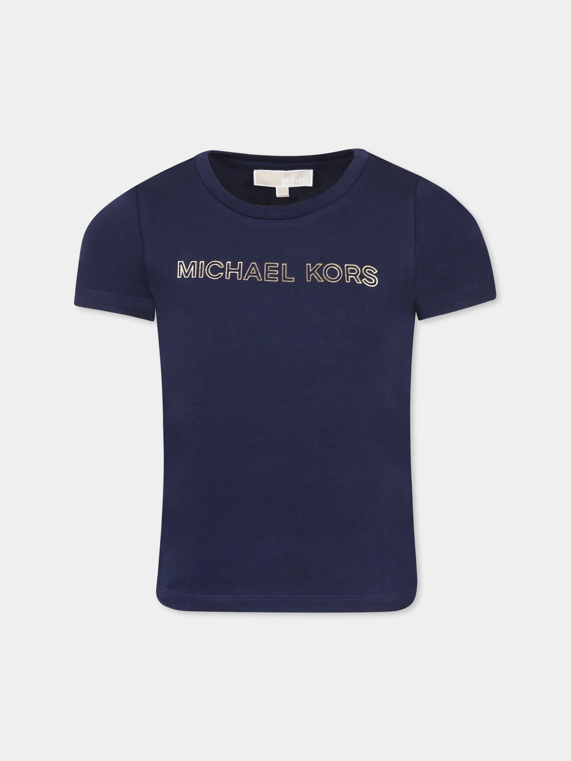 T-shirt blu per bambina con logo,Michael Kors,R30314 849