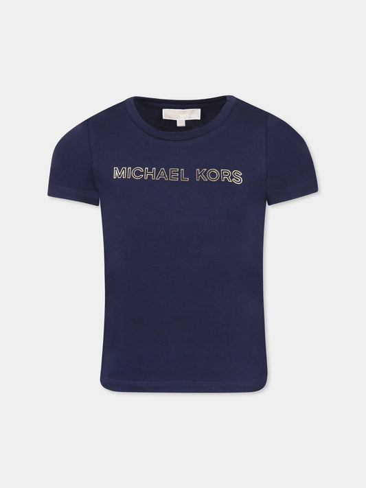 T-shirt blu per bambina con logo,Michael Kors,R30314 849