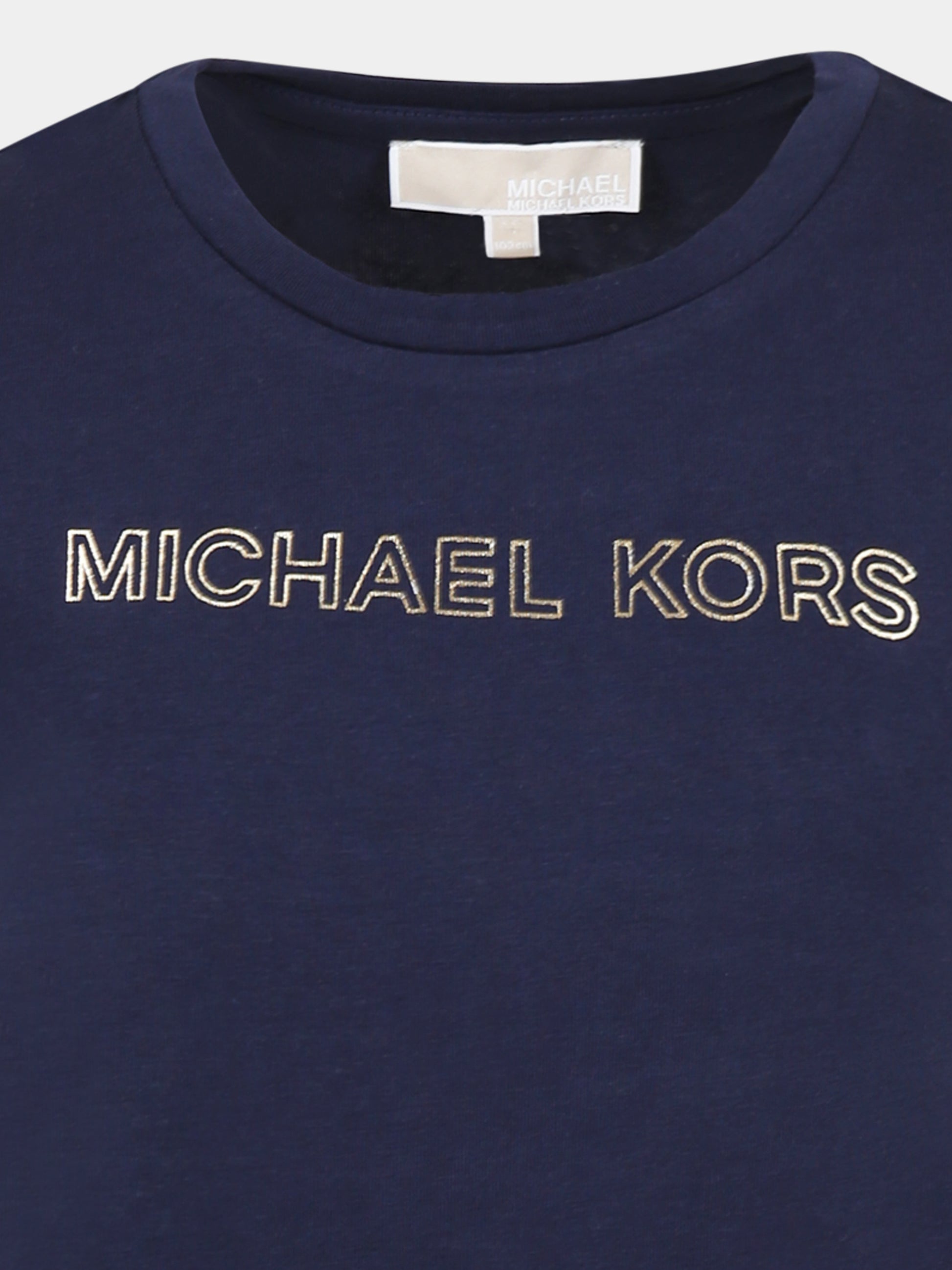 T-shirt blu per bambina con logo,Michael Kors,R30314 849