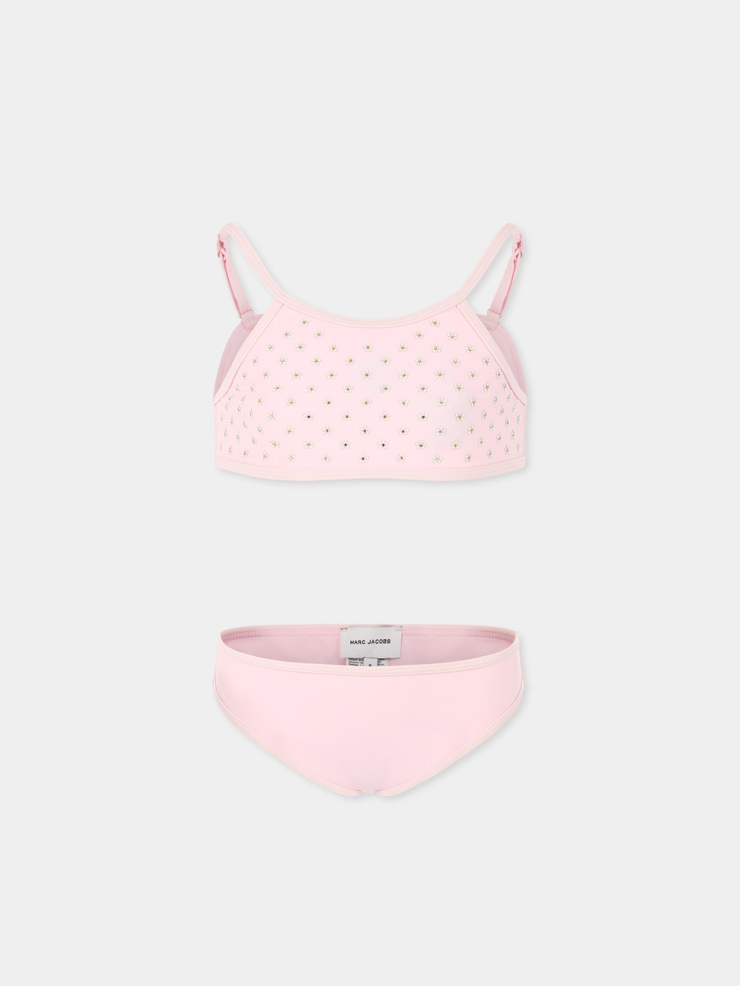 Pink bikini for girl with flowers