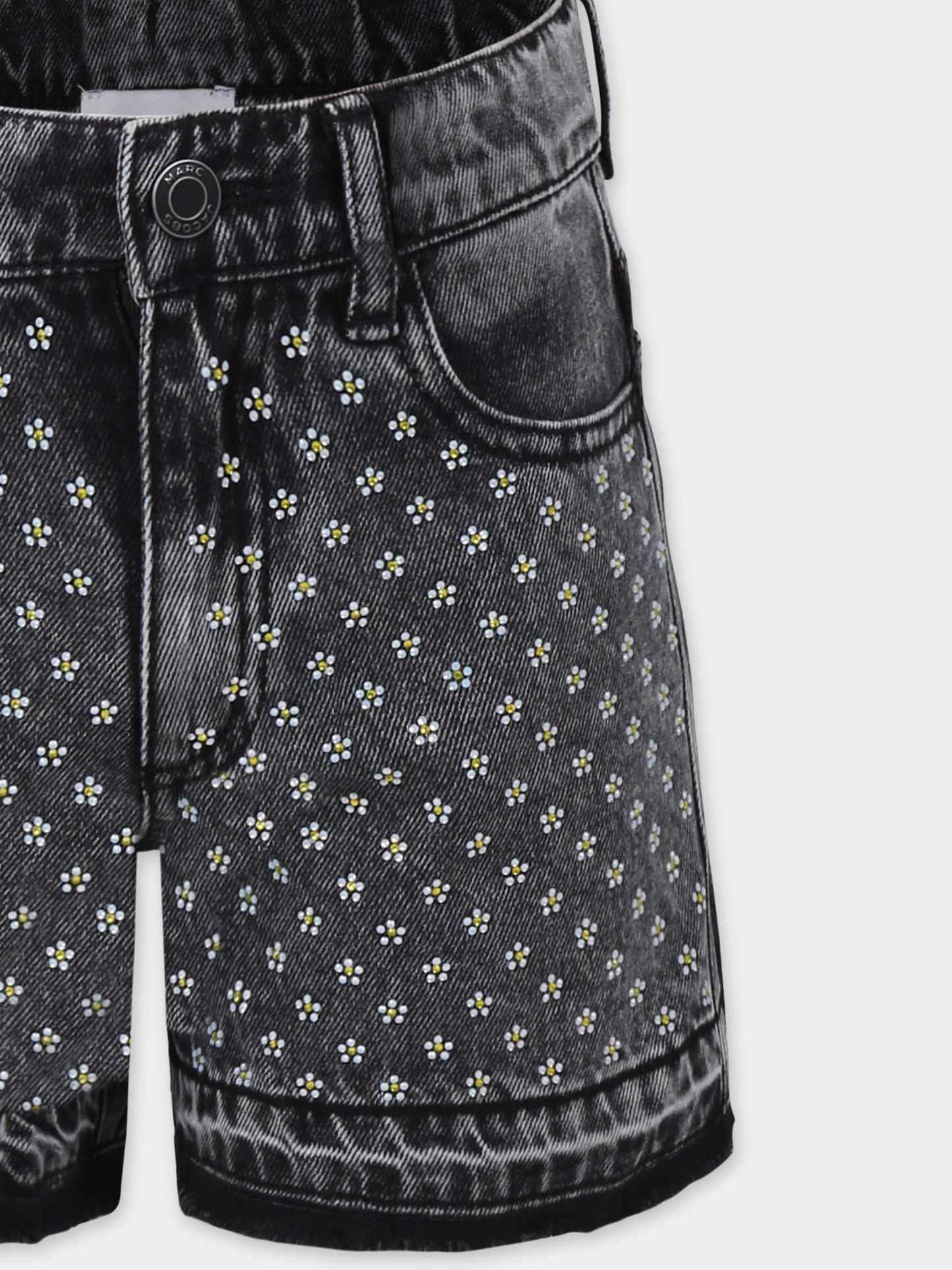 Shorts neri per bambina con fiori e strass,Marc Jacobs,W60486 09B