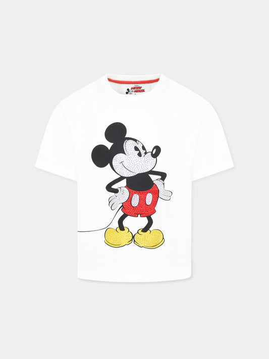 White t-shirt for girl with Micky Mouse