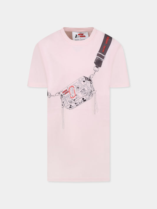 Pink dress for girl with bag print