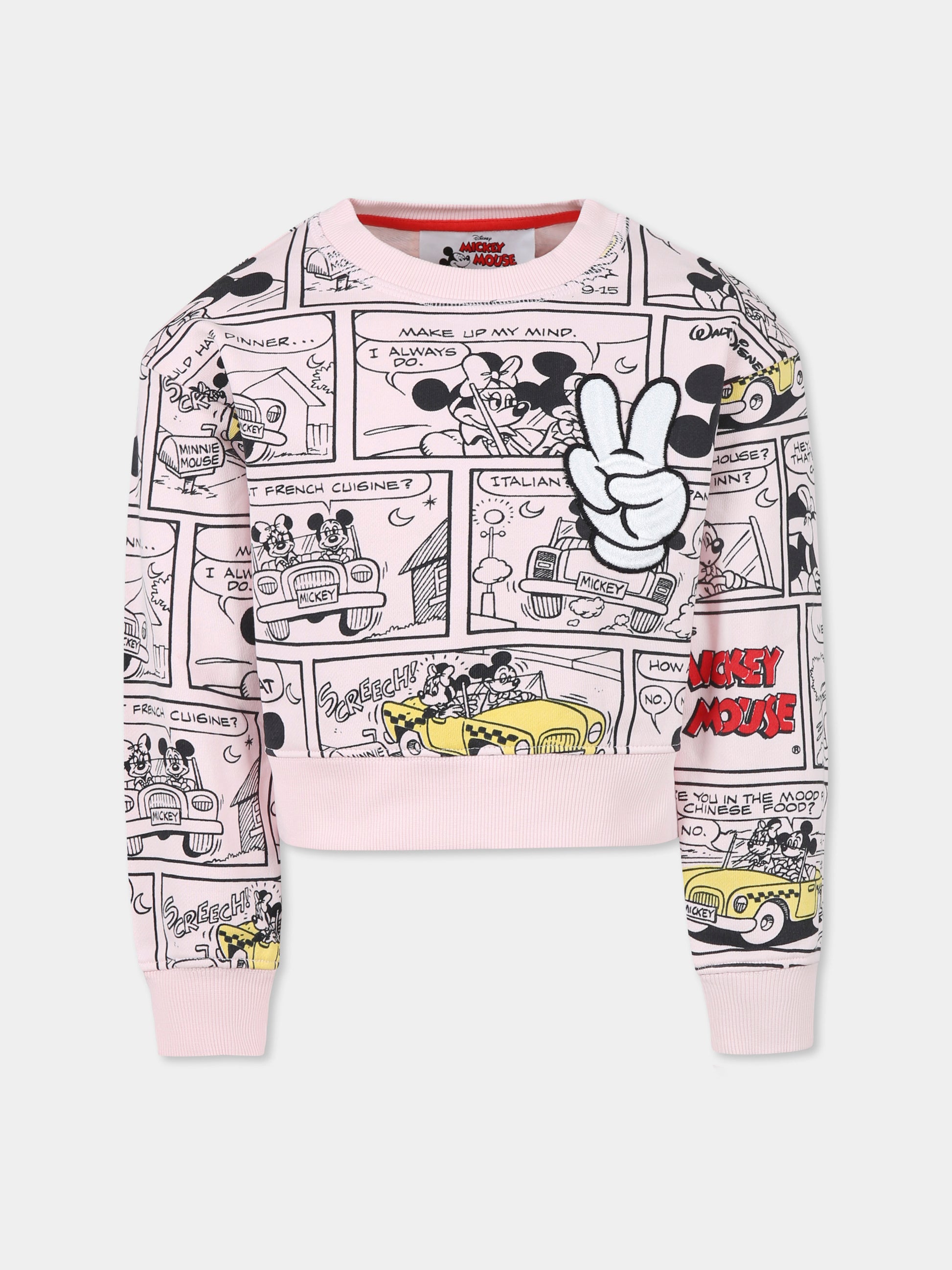 Felpa crop rosa per bambina con stampa Topolino all over,Marc Jacobs,W60429 475