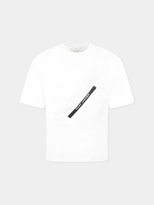White t-shirt for boy with pouch