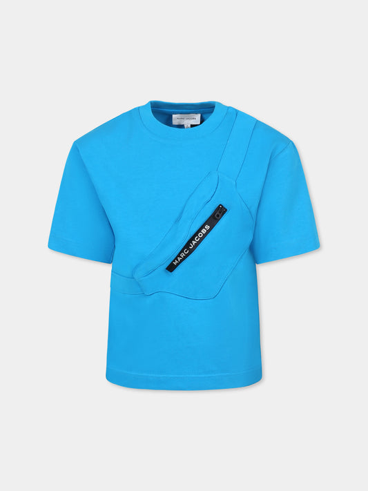 T-shirt azzurra per bambino con marsupio e logo,Marc Jacobs,W60449 759