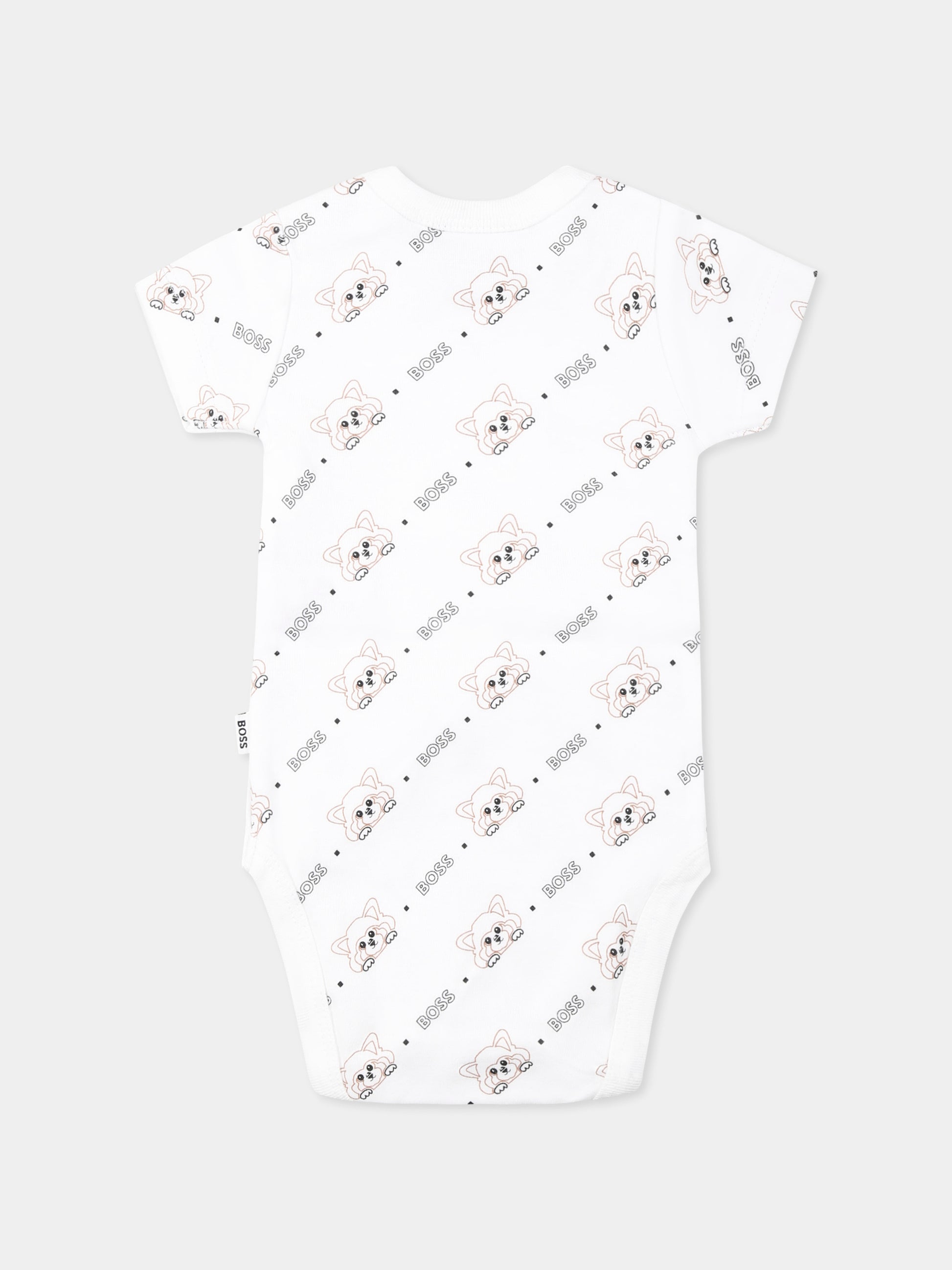 Set body bianco per neonato con logo e panda all-over,Boss,J52177 10P