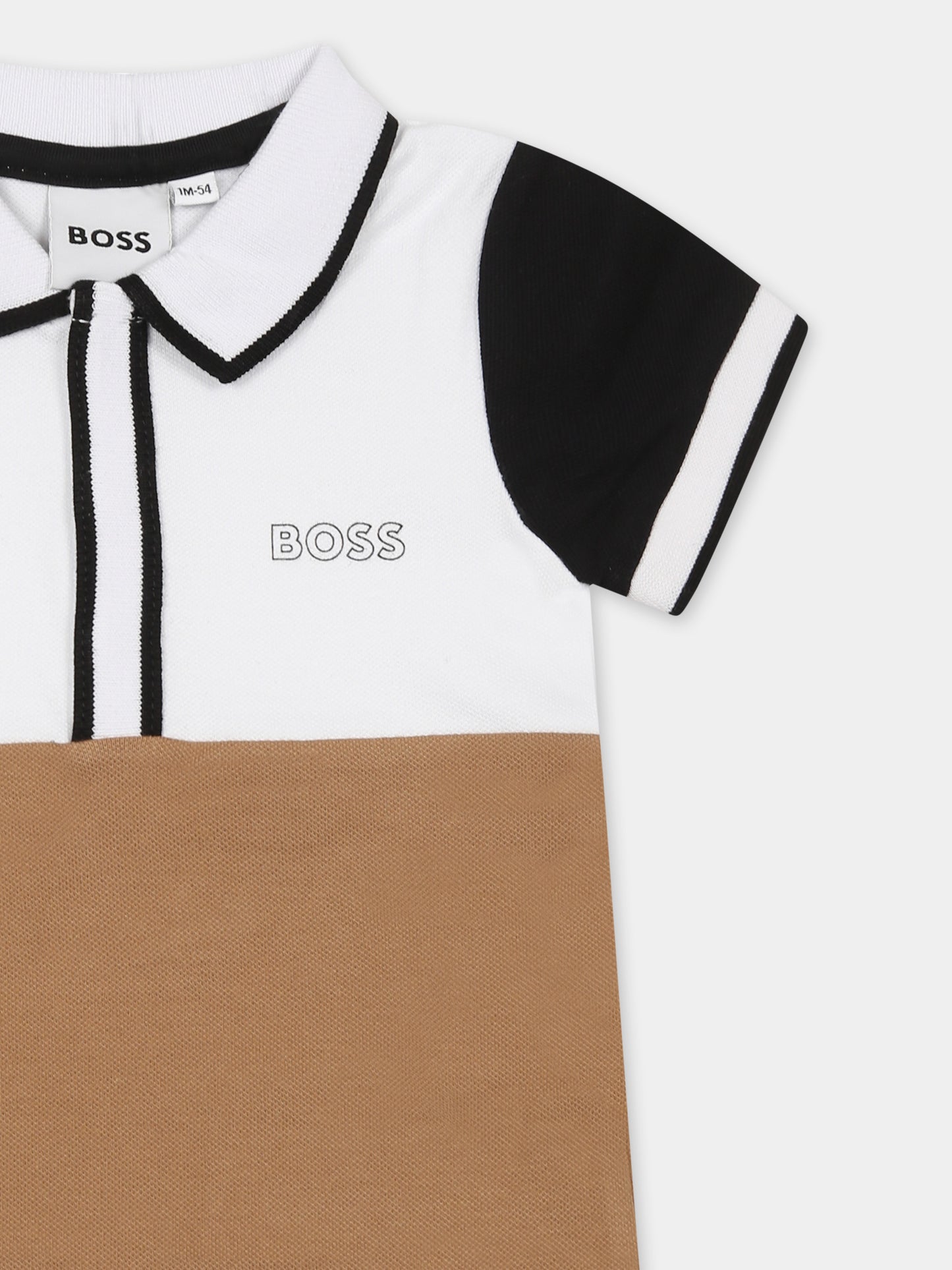 Pagliaccetto marrone per neonato con logo,Boss,J52207 269