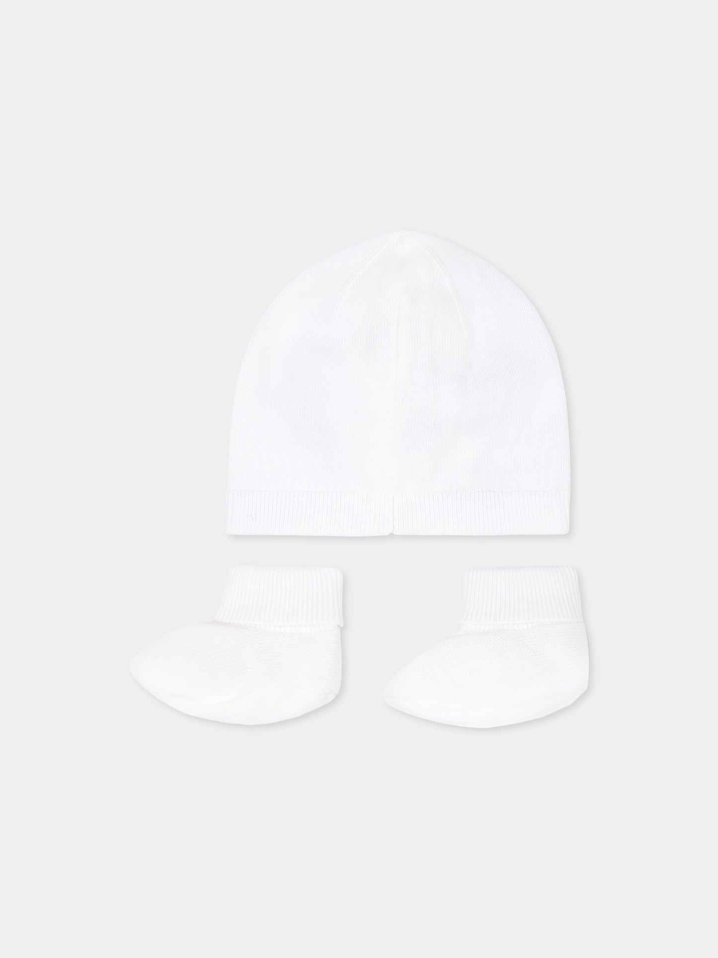 White accessory set for baby boy with logo