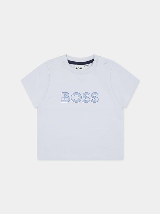 T-shirt celeste per neonato con logo,Boss,J52198 771