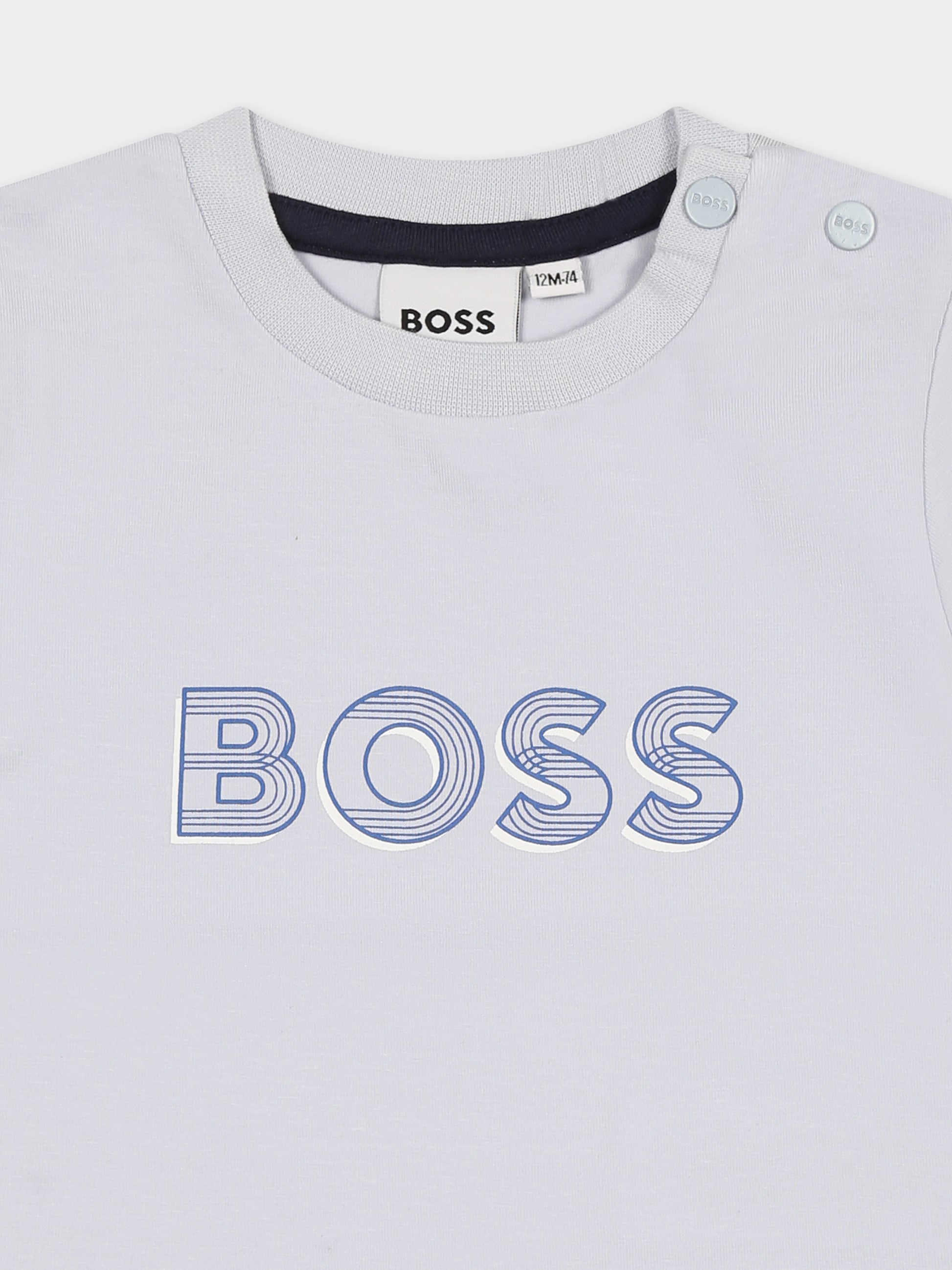 T-shirt celeste per neonato con logo,Boss,J52198 771