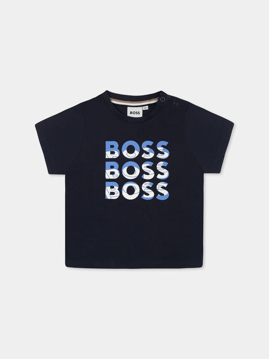 T-shirt blu per neonato con logo,Boss,J52113 849