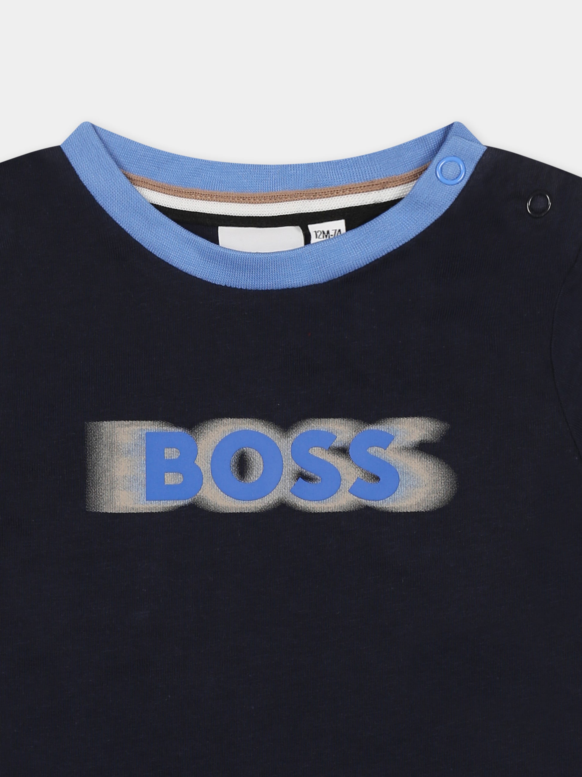 T-shirt blu per neonato con logo,Boss,J52104 849