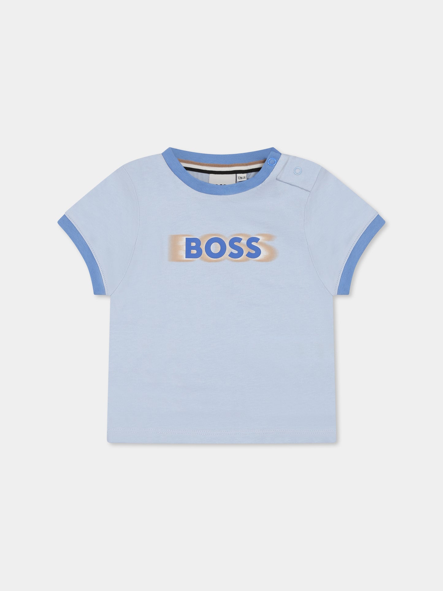 T-shirt celeste per neonato con logo,Boss,J52104 887