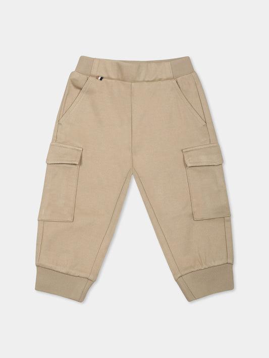 Pantaloni beige per neonato con logo,Boss,J52076 249