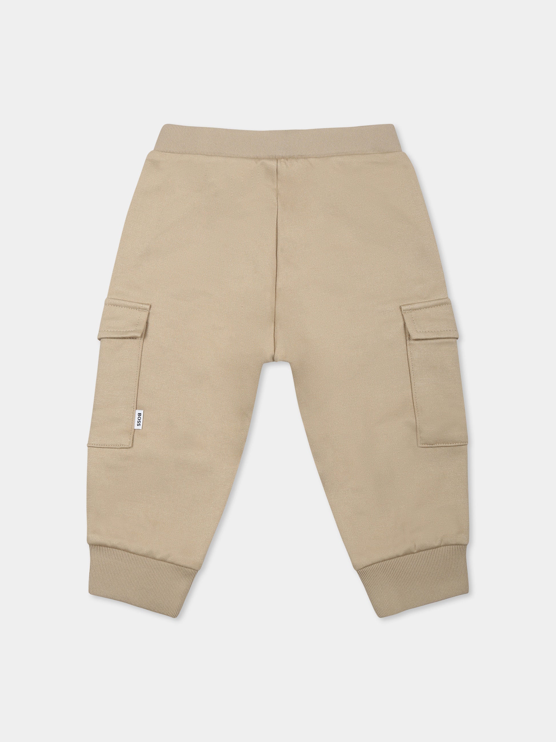 Pantaloni beige per neonato con logo,Boss,J52076 249