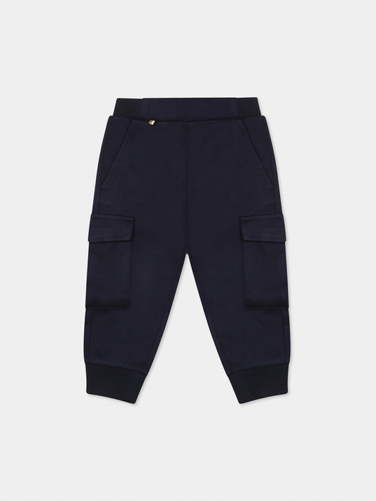 Blue trousers for baby boy with logo
