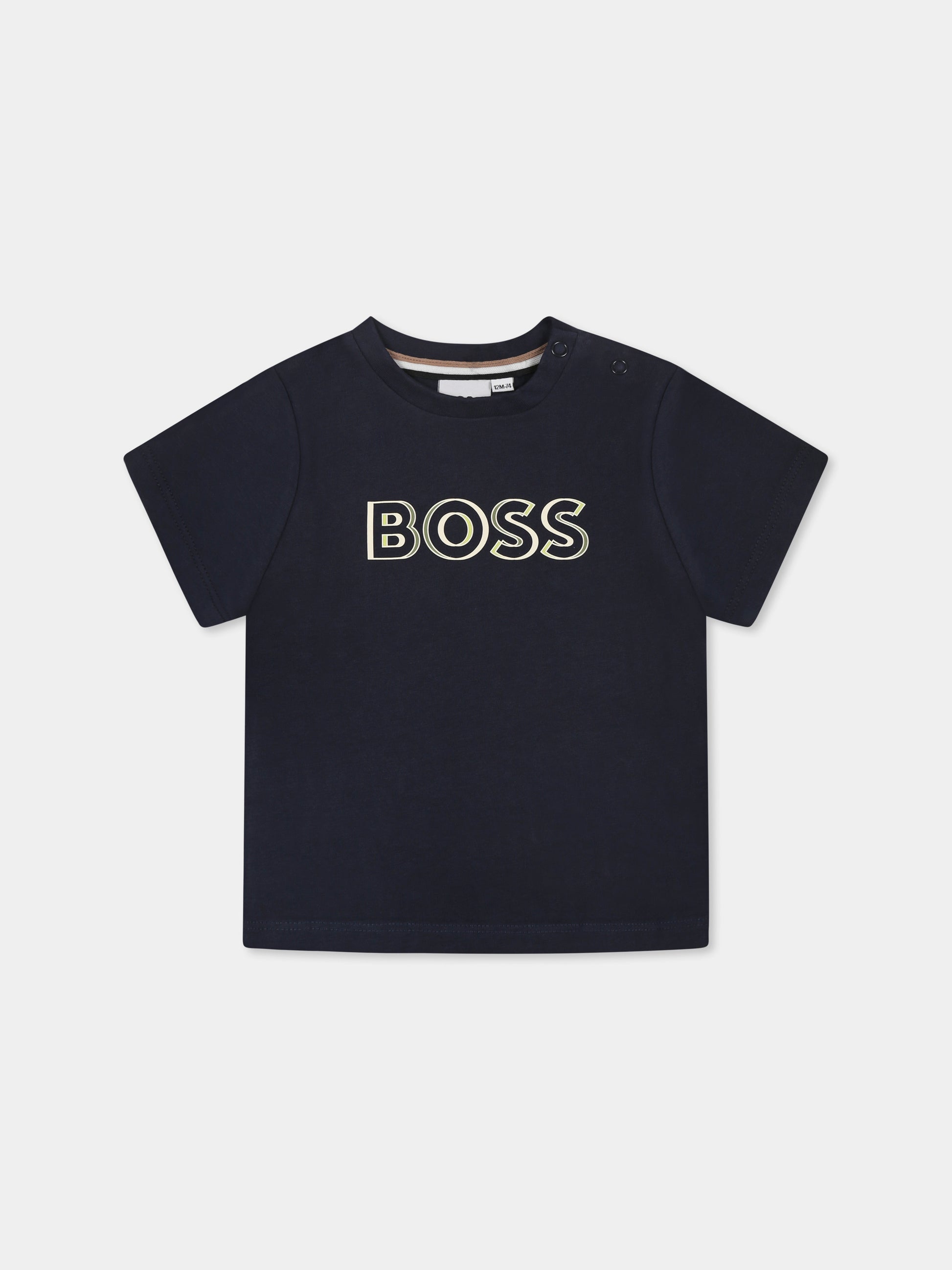 T-shirt blu per neonato con logo,Boss,J52107 849