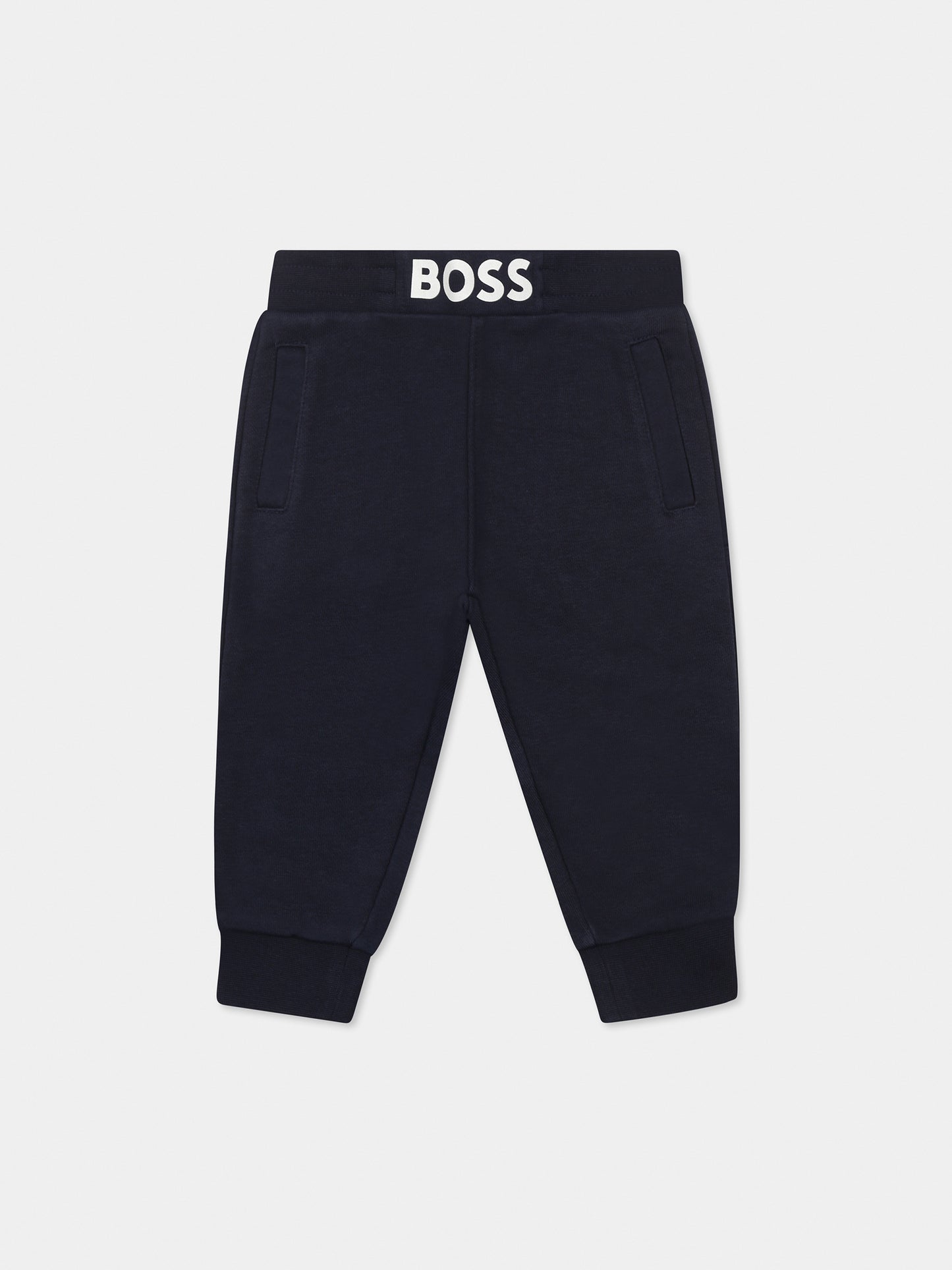 Blue trousers for baby boy with logo