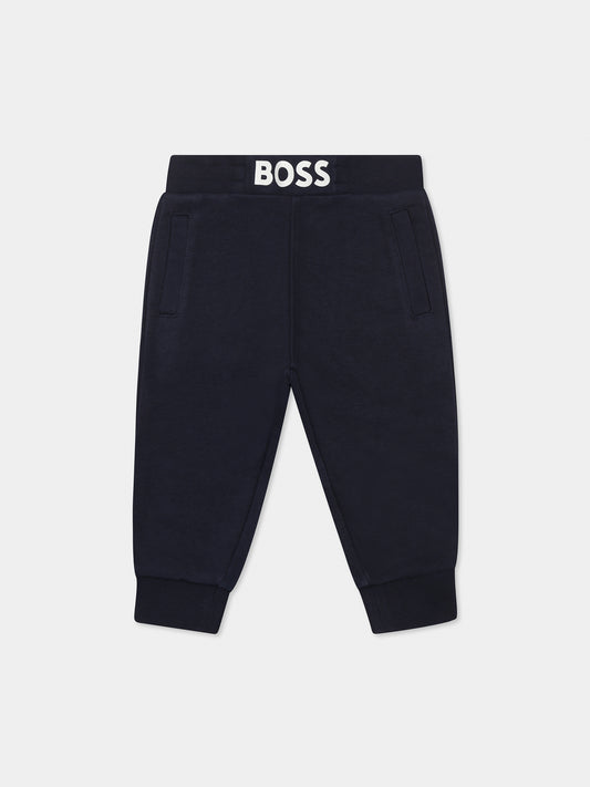 Blue trousers for baby boy with logo