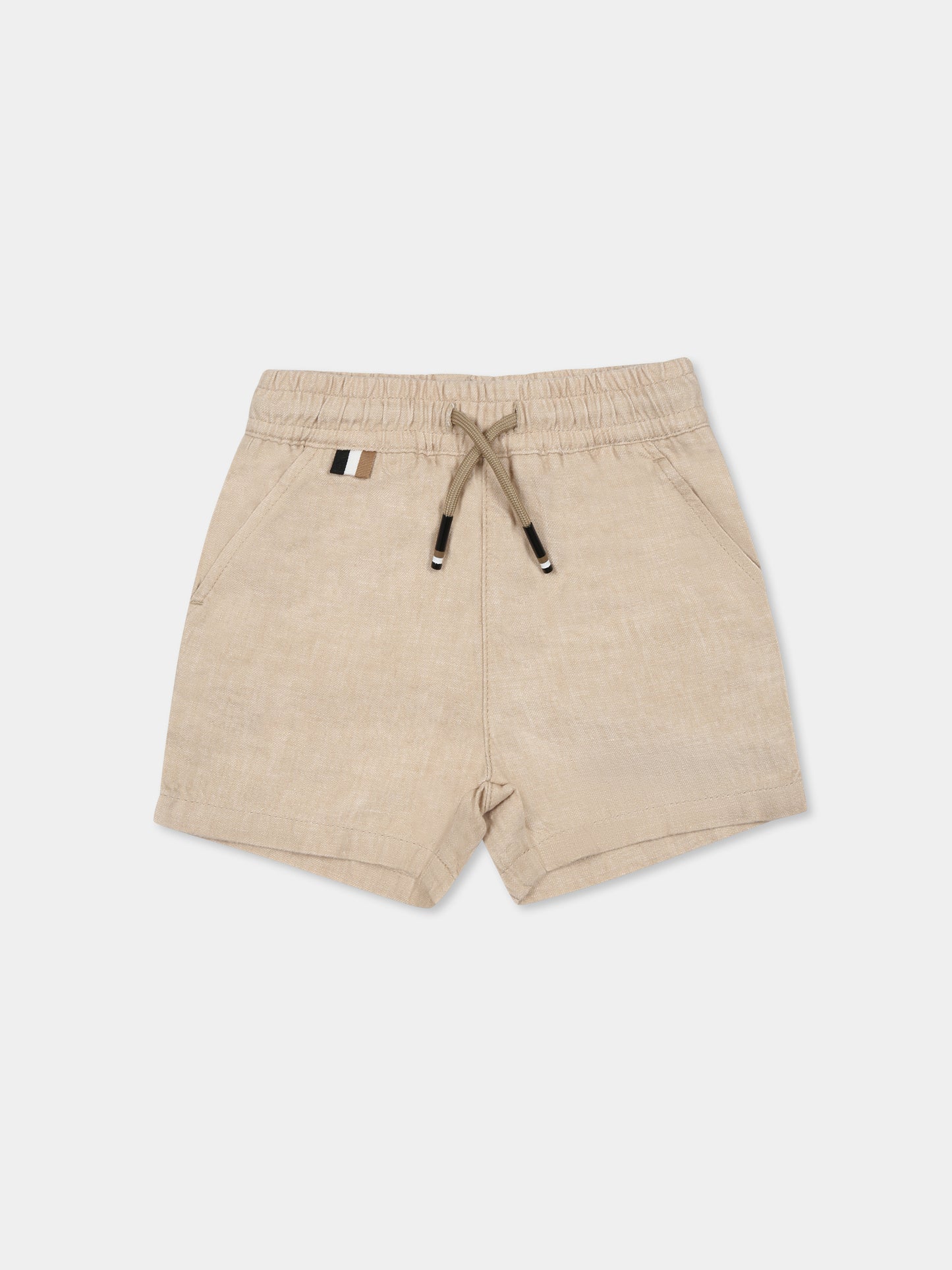 Beige shorts for baby boy with logo