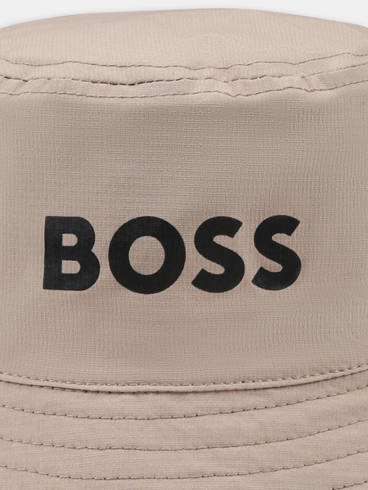 Beige reversible cloche for boy with logo