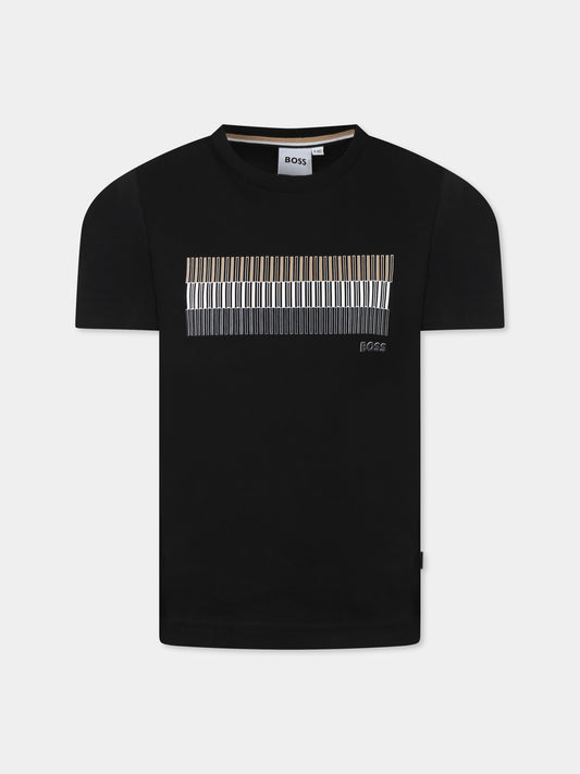 T-shirt nera per bambino con logo,Boss,J52035 09B