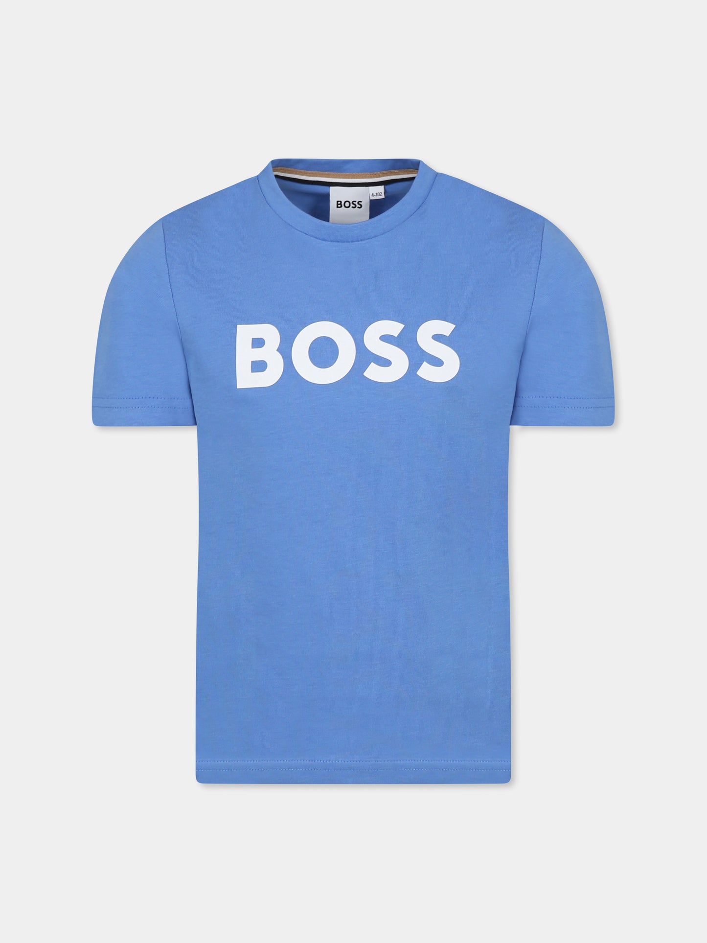 T-shirt celeste per bambino con logo,Boss,J52030 84B