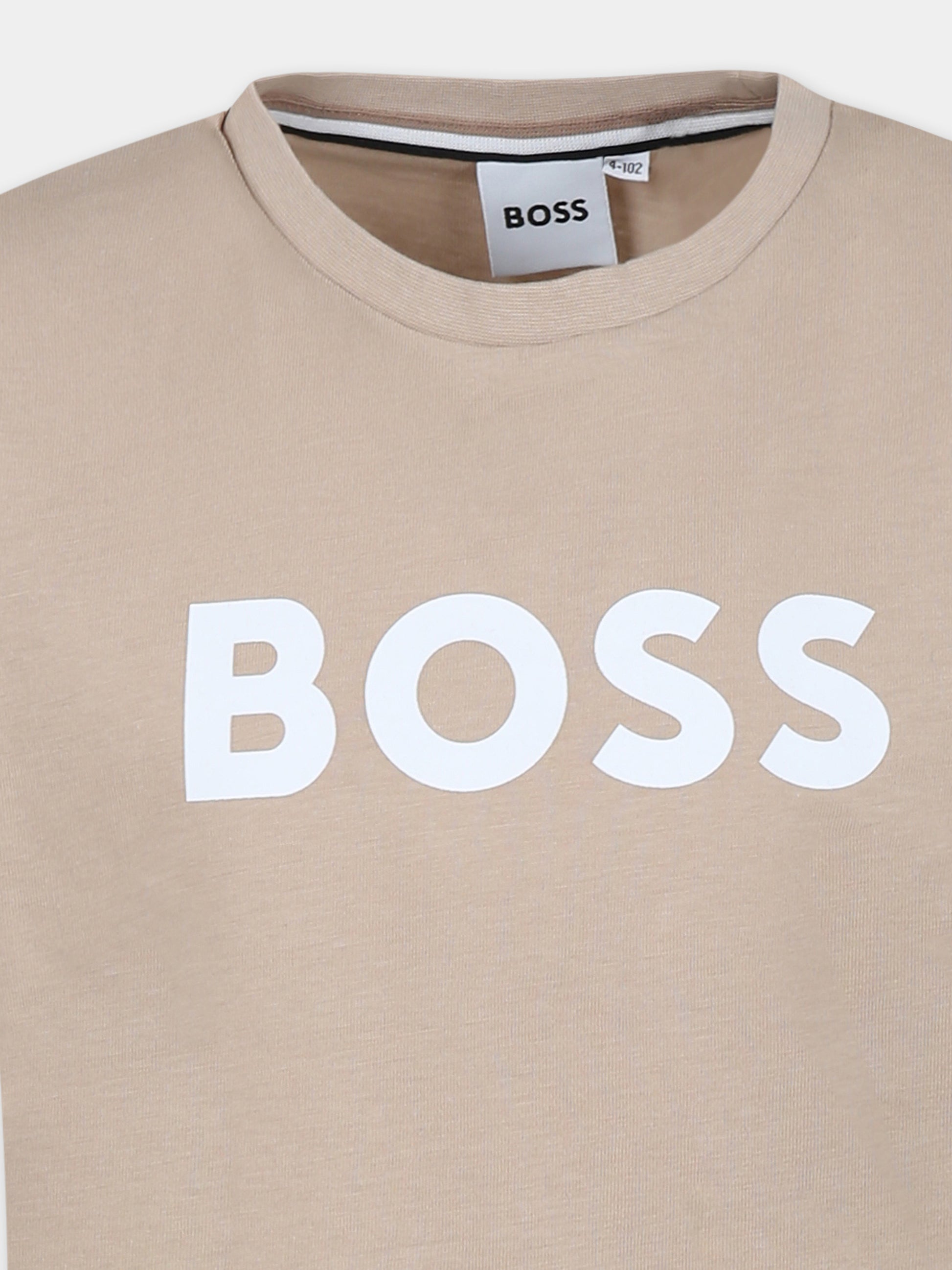 T-shirt beige per bambino con logo,Boss,J52030 249