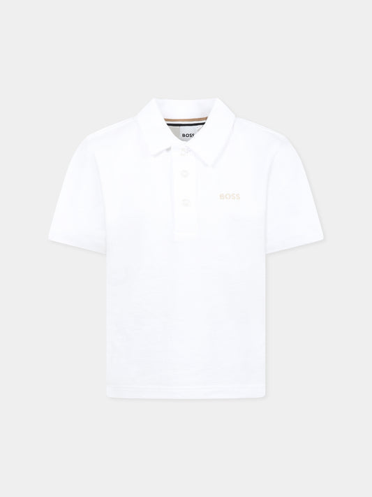 Polo bianca per bambino con logo,Boss,J52017 10P