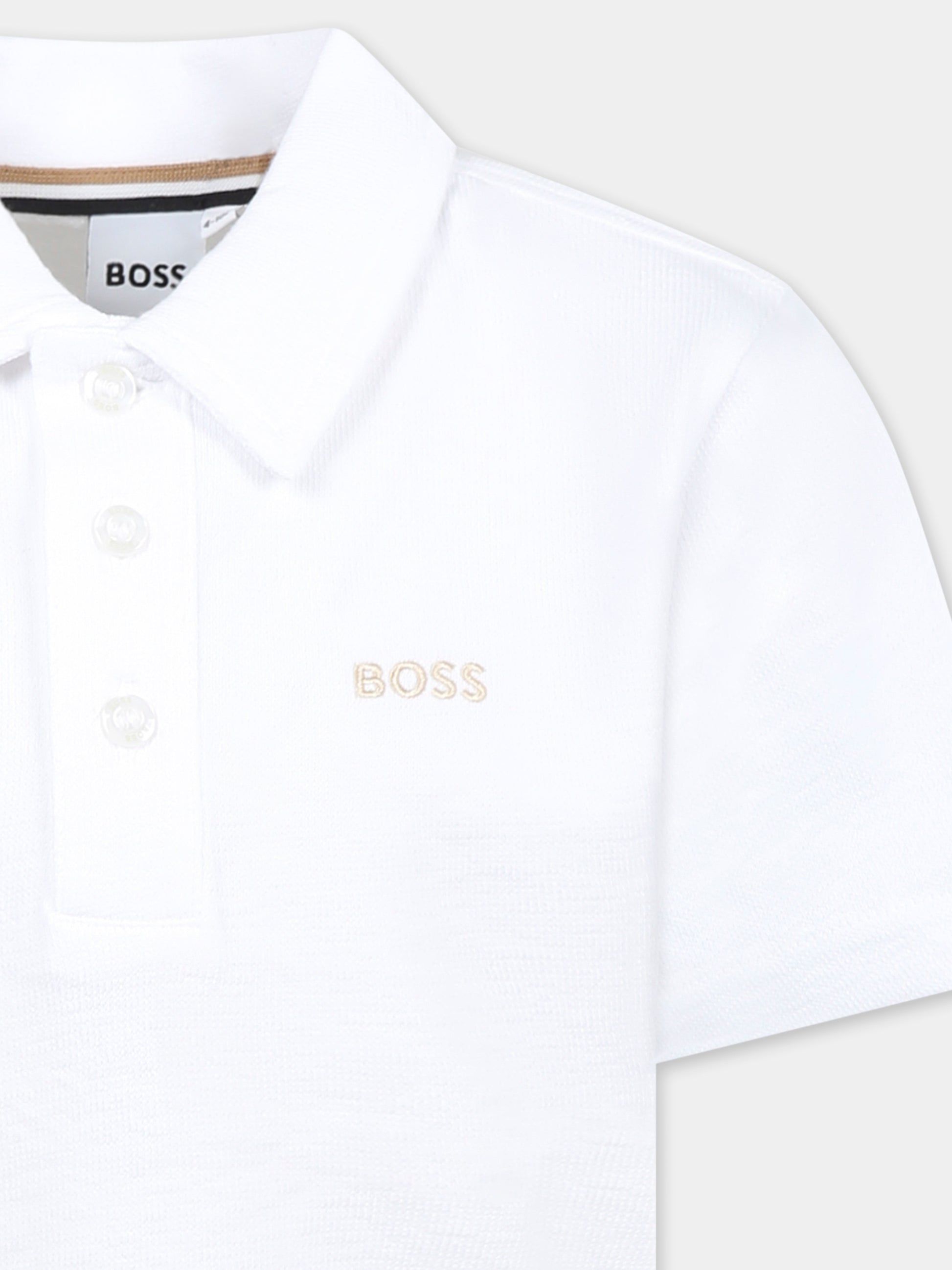 Polo bianca per bambino con logo,Boss,J52017 10P