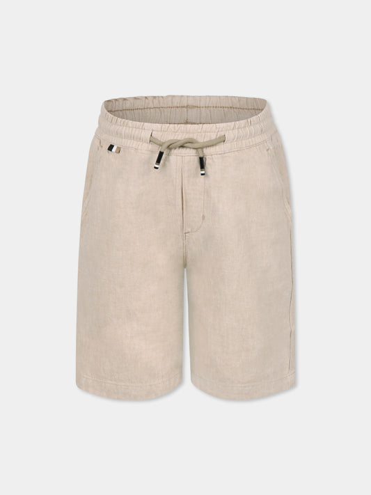 Shorts beige per bambino con logo,Boss,J51988 249