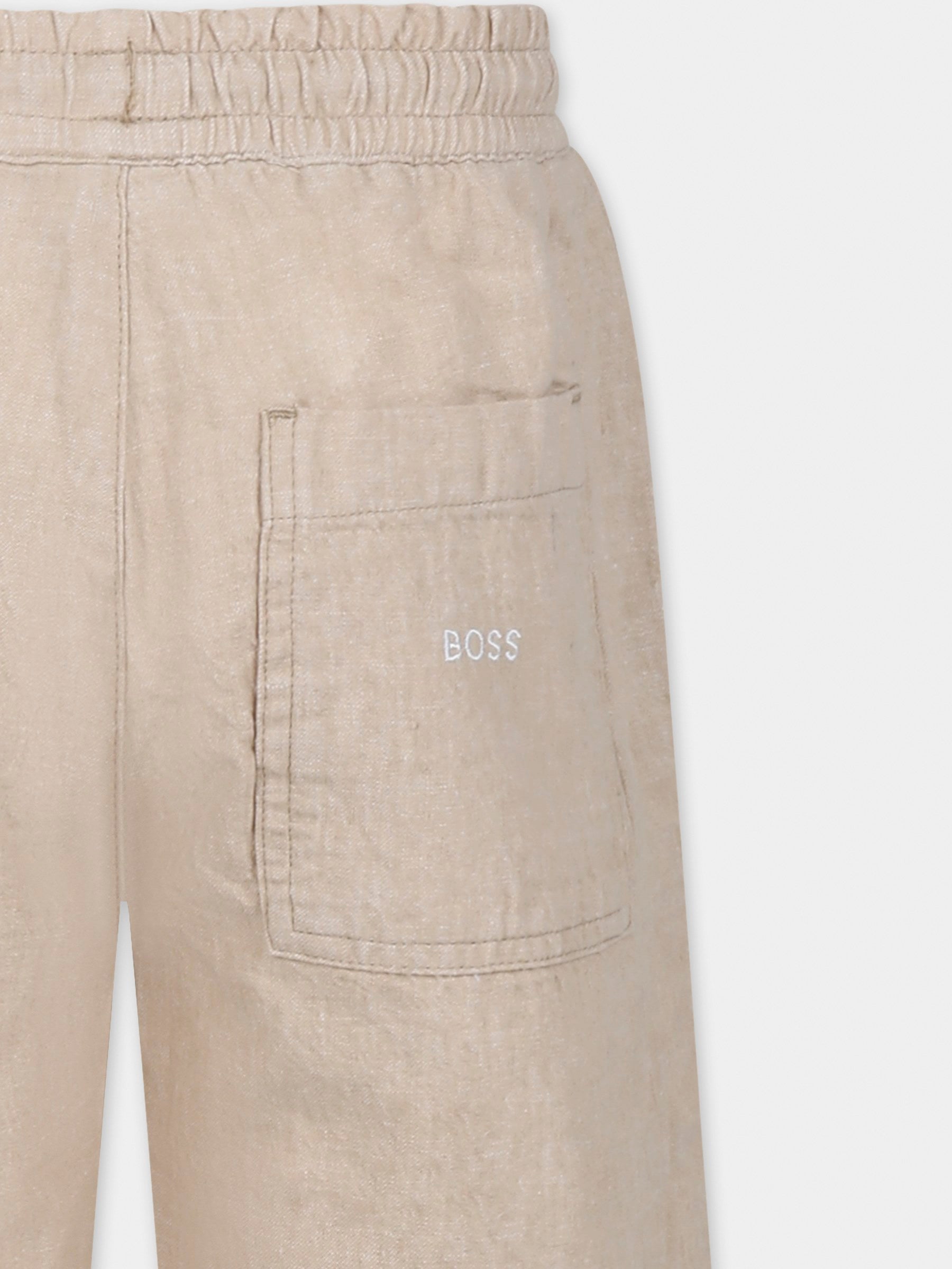 Shorts beige per bambino con logo,Boss,J51988 249