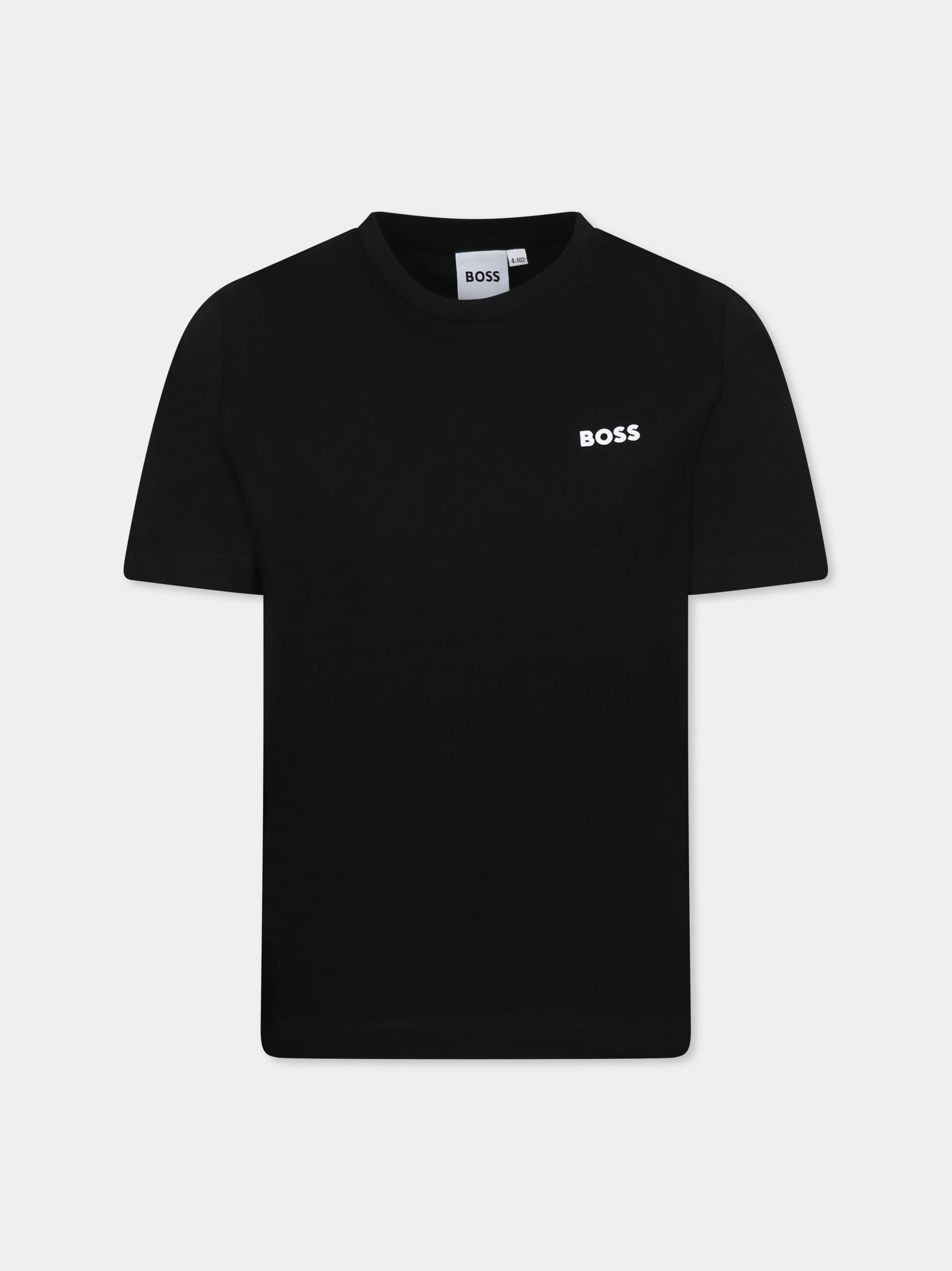 T-shirt nera per bambino con logo,Boss,J25P23 09B