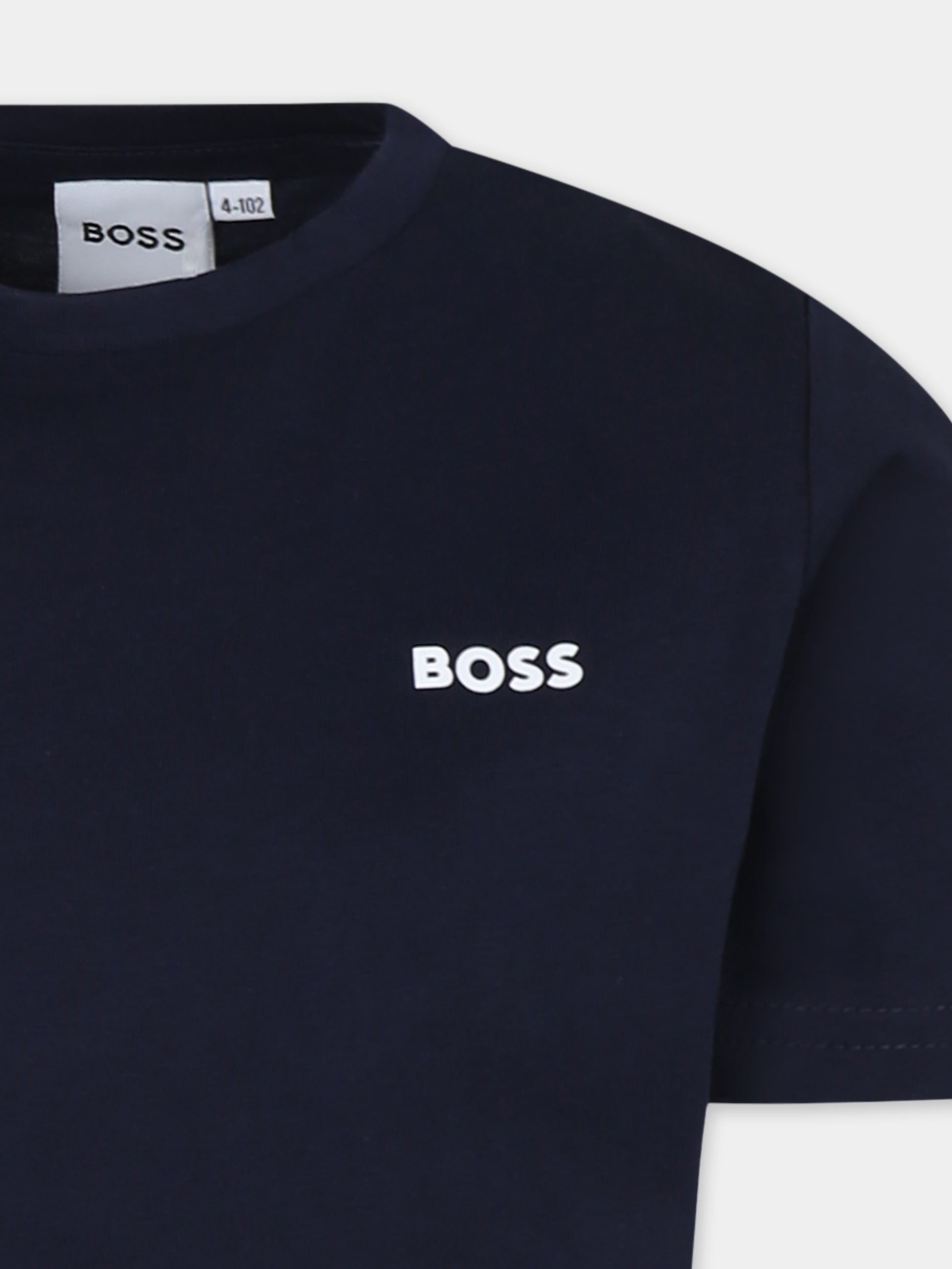 T-shirt blu per bambino con logo,Boss,J25P23 849