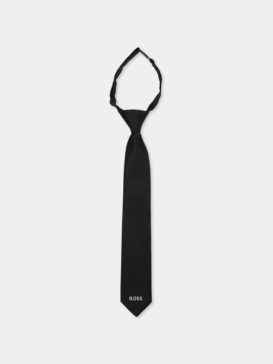 Black tie for boy with logo