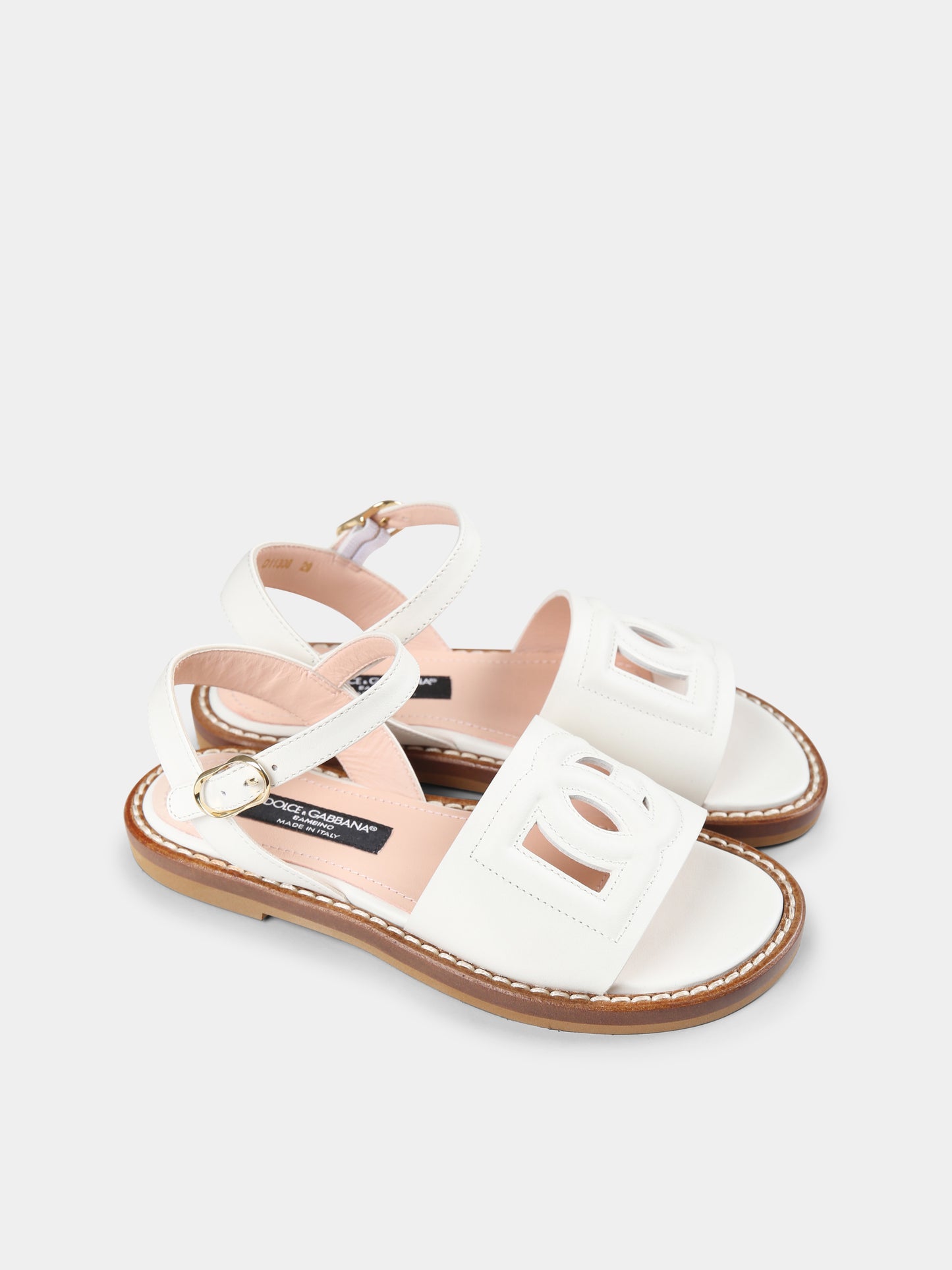 Sandali bianchi per bambina con logo DG,Dolce & Gabbana Kids,D11308 A1223 8S936