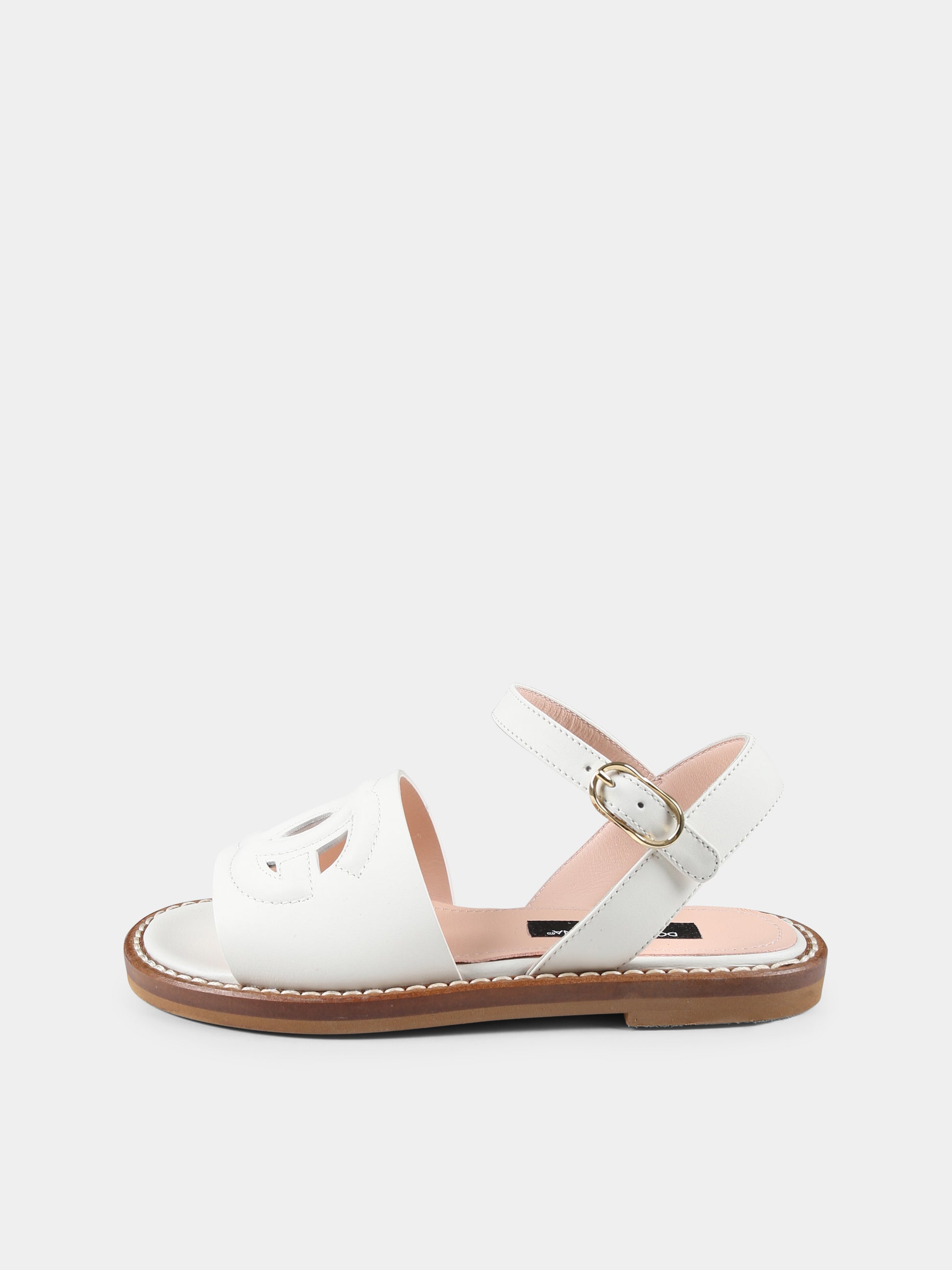 Sandali bianchi per bambina con logo DG,Dolce & Gabbana Kids,D11308 A1223 8S936