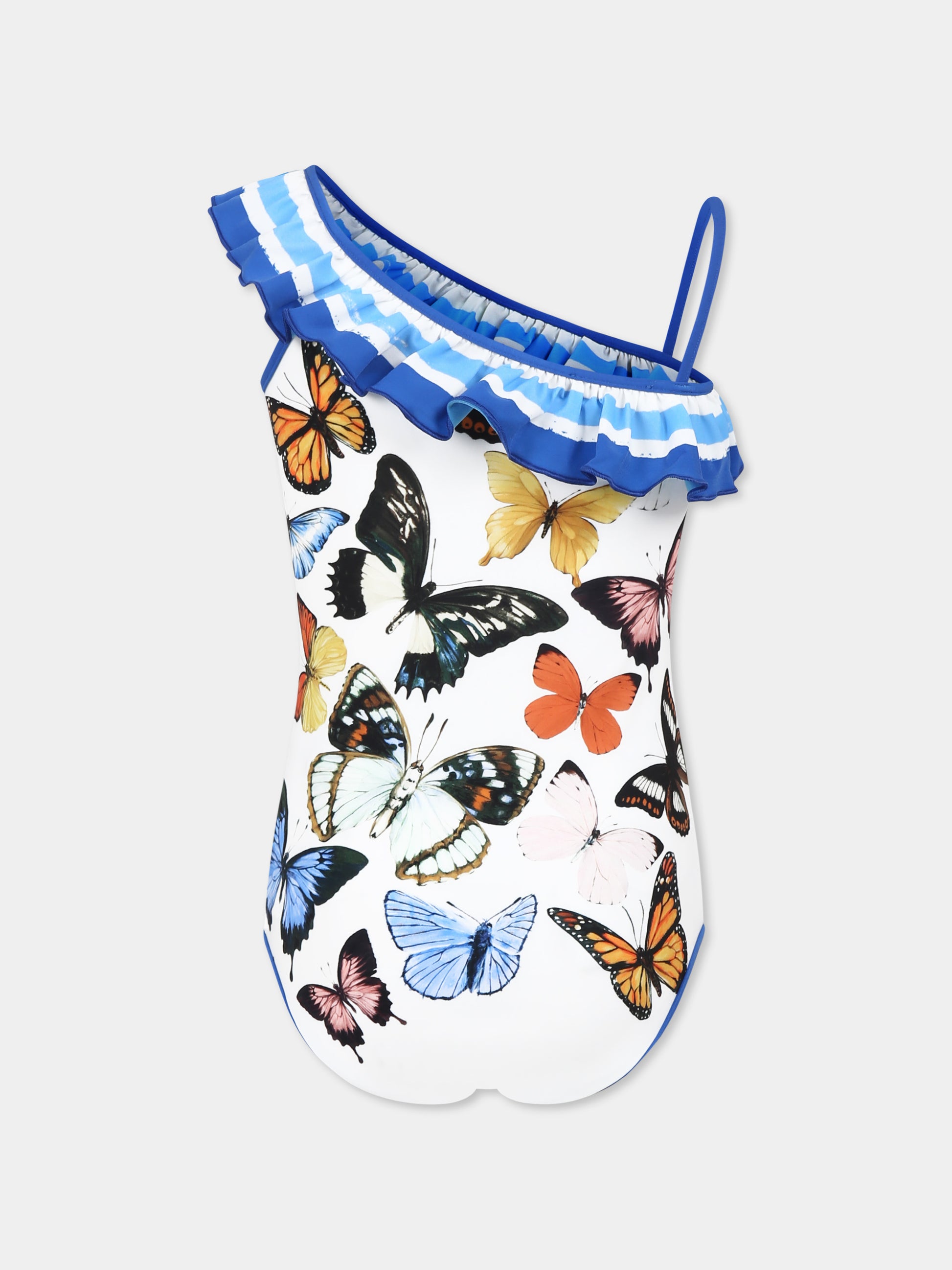 Costume intero bianco per bambina con farfalle,Dolce & Gabbana Kids,L5J838 ON03W HB5KB