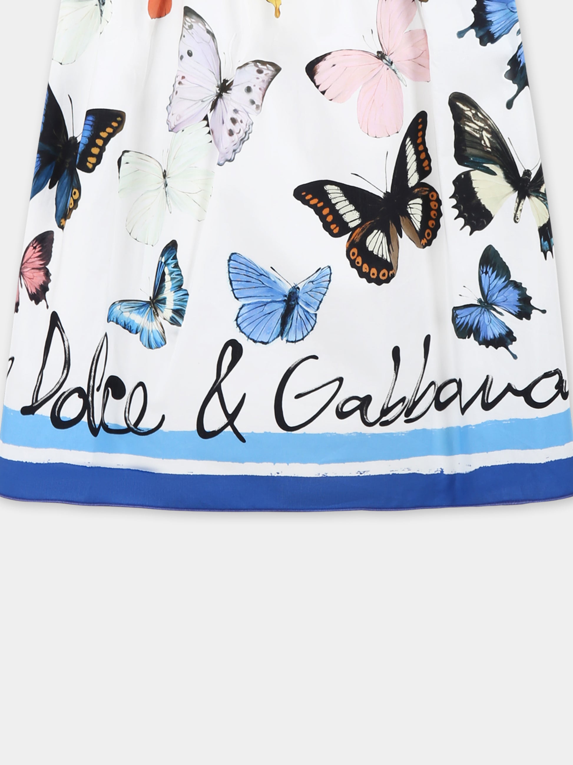 Vestito bianco per bambina con logo e farfalle,Dolce & Gabbana Kids,L54DE0 FI5KS HB5KB