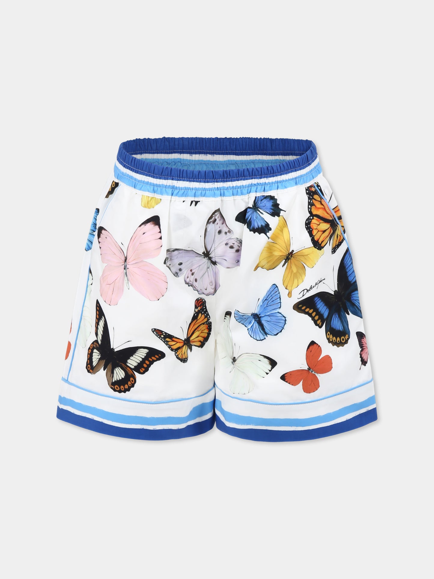 Shorts bianchi per bambina con farfalle all over,Dolce & Gabbana Kids,L52Q33 FI5KS HB5KB