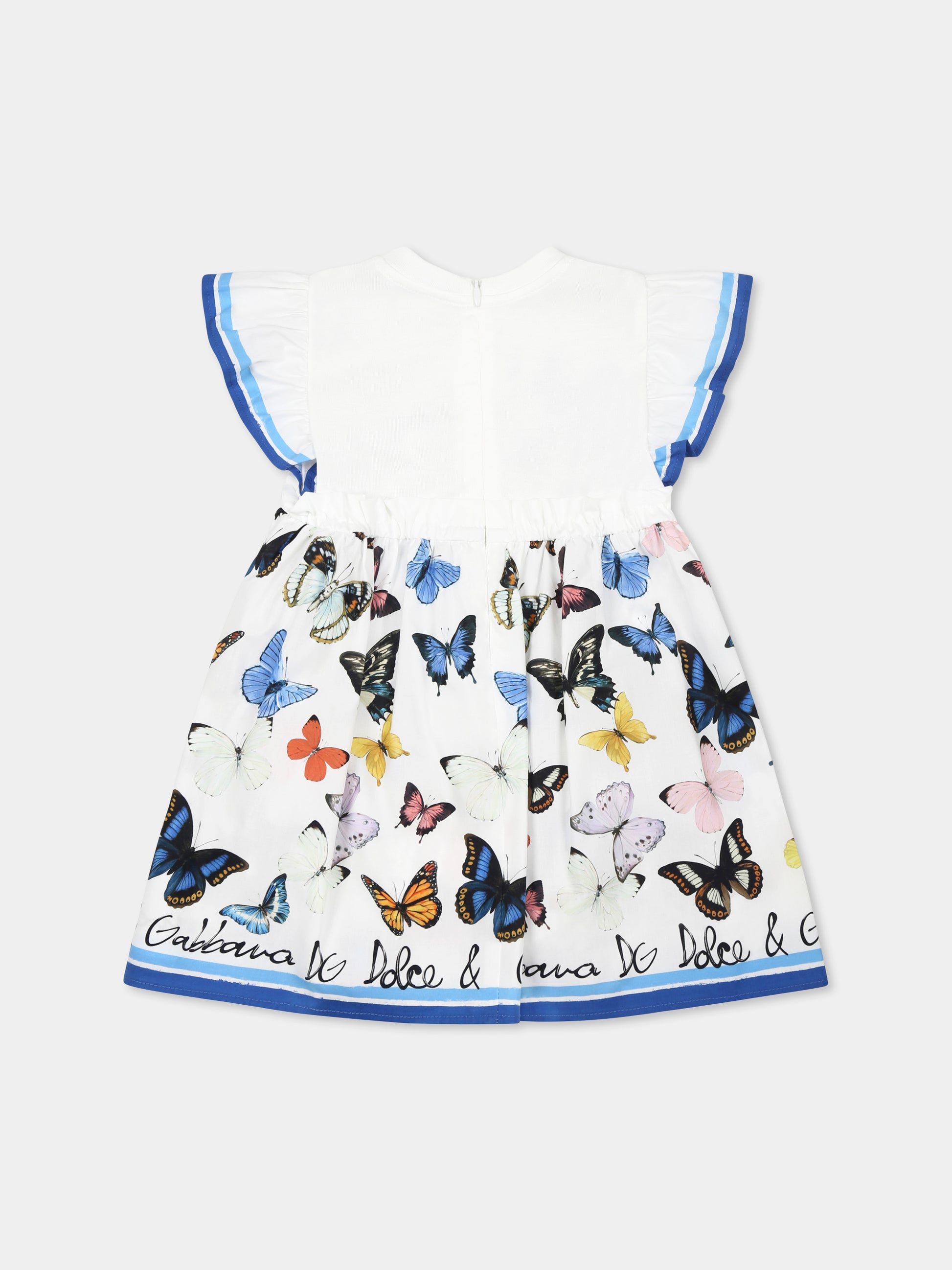 Vestito bianco per neonata con logo e farfalle,Dolce & Gabbana Kids,L2JD9P G7O0M S9000