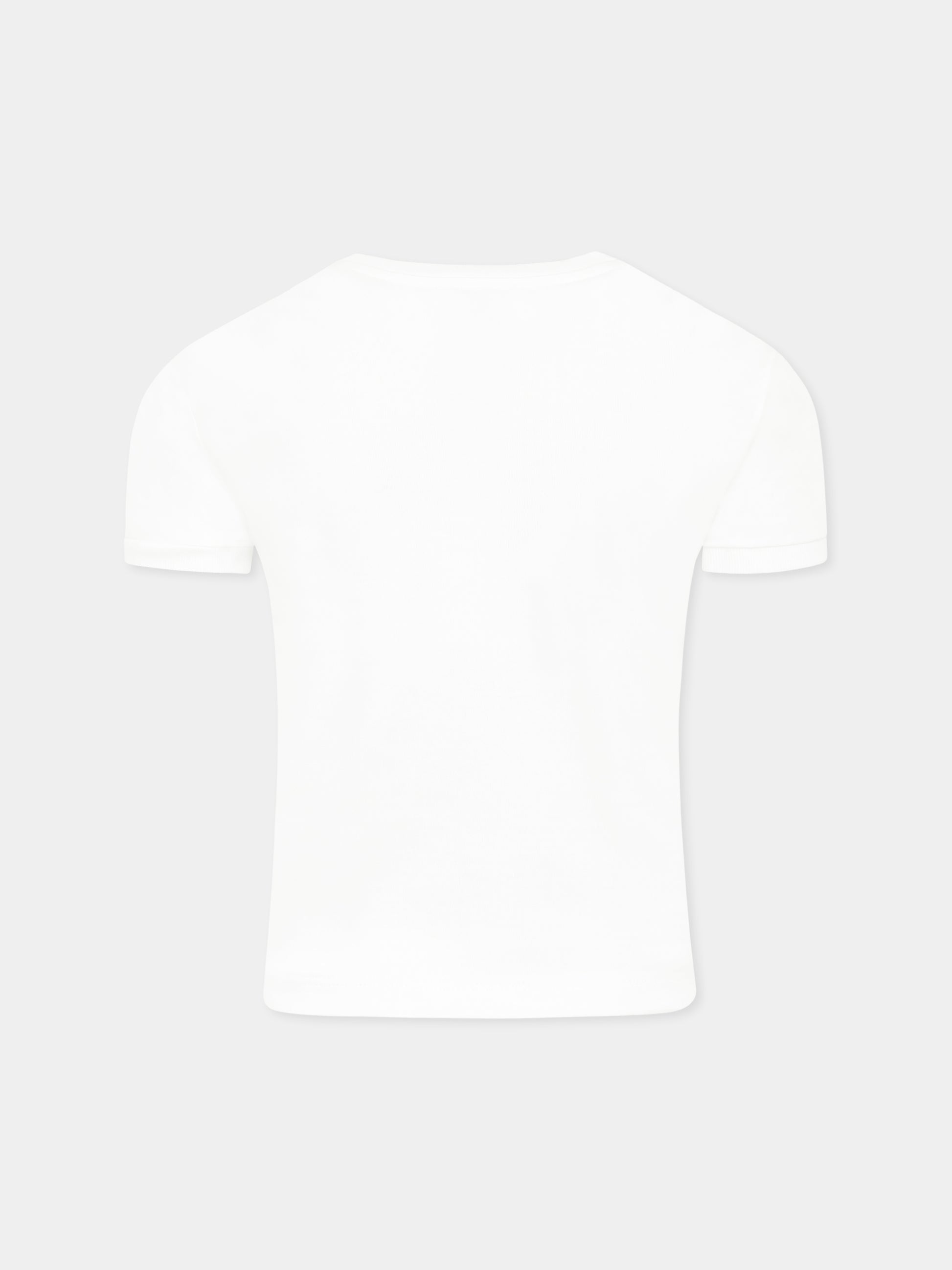T-shirt bianca per bambina con logo e farfalle,Dolce & Gabbana Kids,L5JTNJ G7N8V W0111
