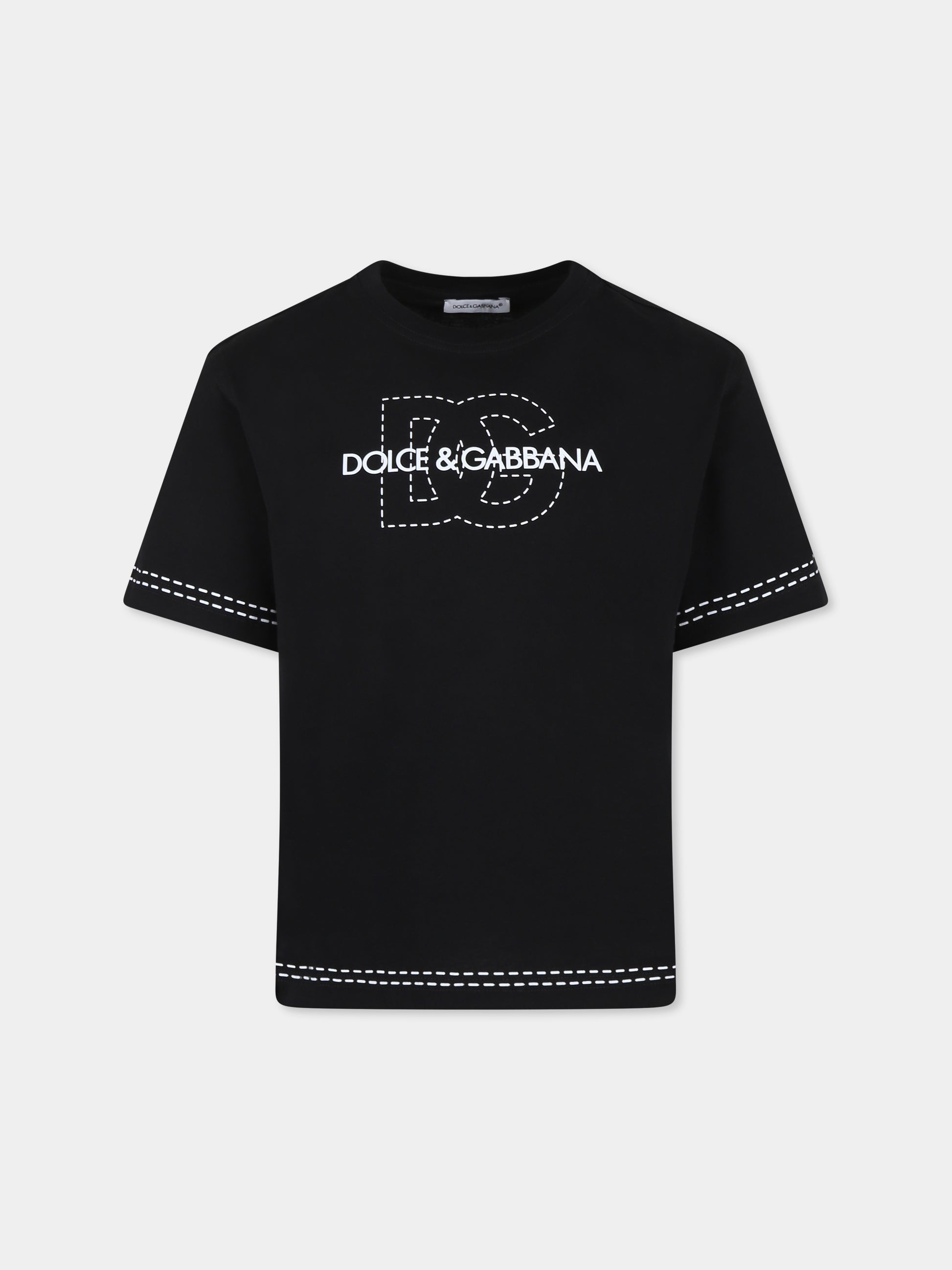 T-shirt nera per bambino con logo,Dolce & Gabbana Kids,L4JTHV G7O6M N0000