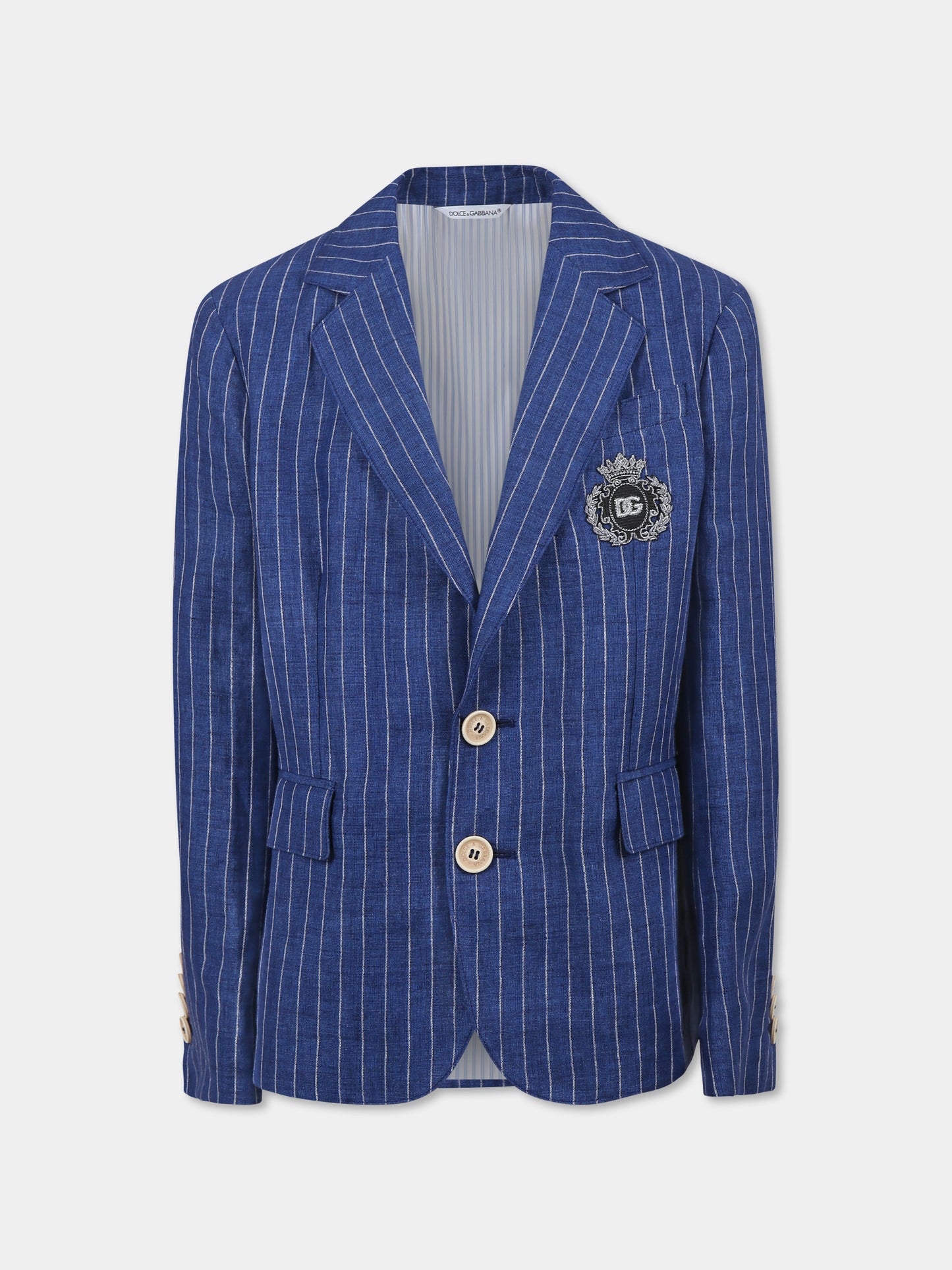 Giacca blu per bambino con stemma DG,Dolce & Gabbana Kids,L41E97 FR4BD S8051