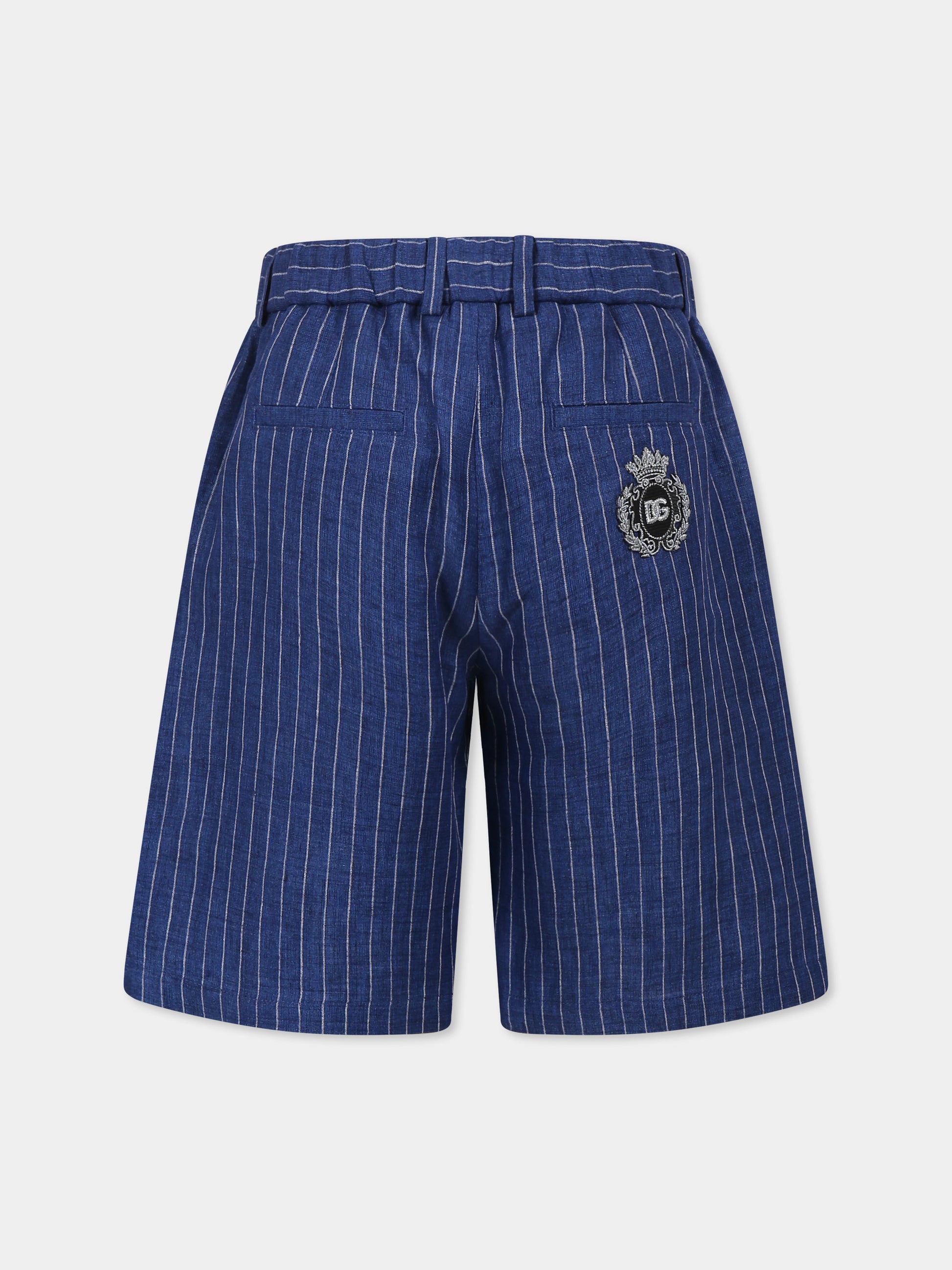 Shorts blu per bambino con stemma DG,Dolce & Gabbana Kids,L43Q63 FR4BD S8051