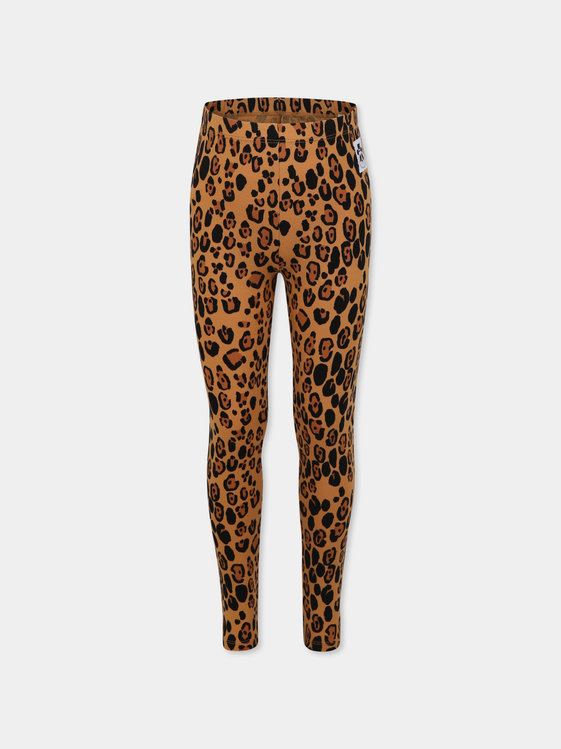 Leggings beige per bambina con stampa maculata,Mini Rodini,1000001013