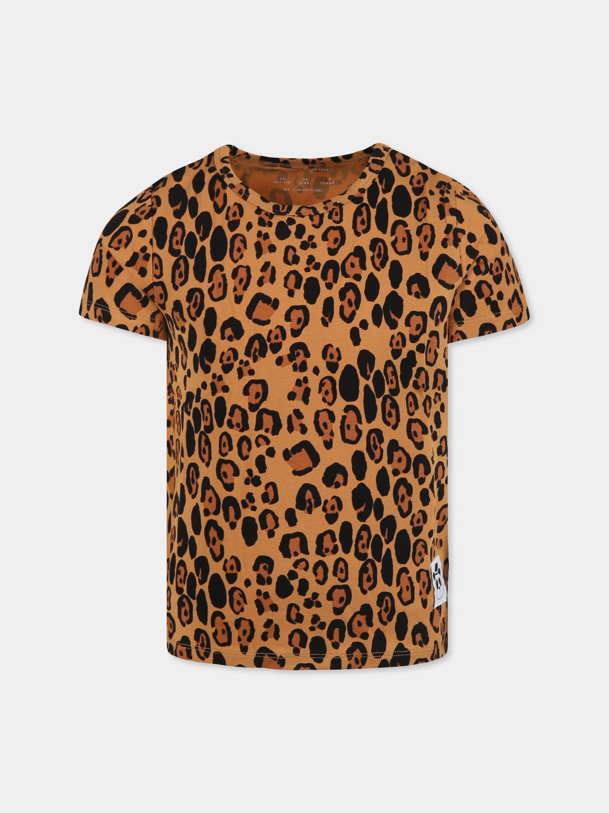 T-shirt beige per bambini con stampa maculata,Mini Rodini,1000000213