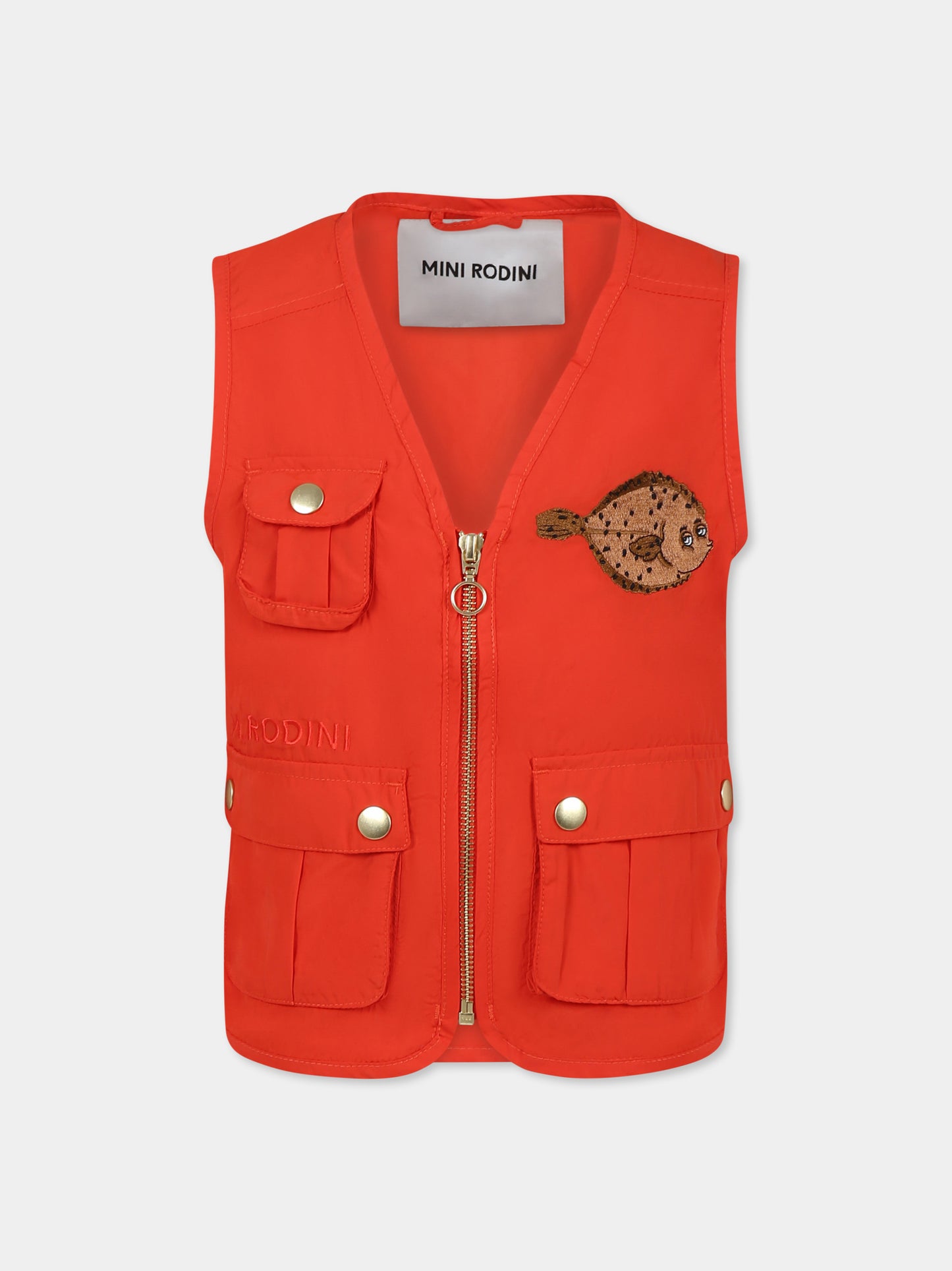 Orange vest for kids with puffer fish