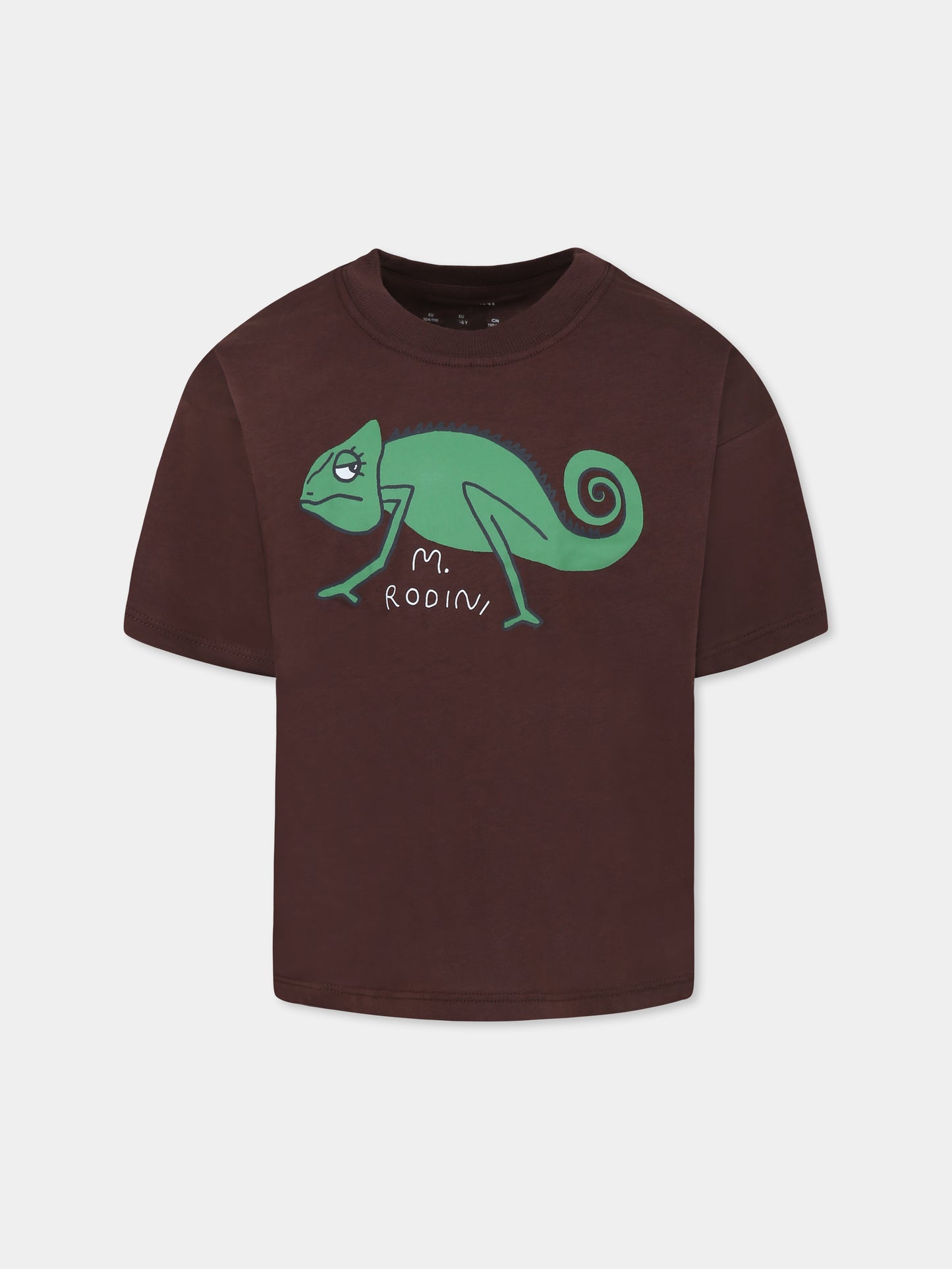 T-shirt marrone per bambino con camaleonte,Mini Rodini,2522015916